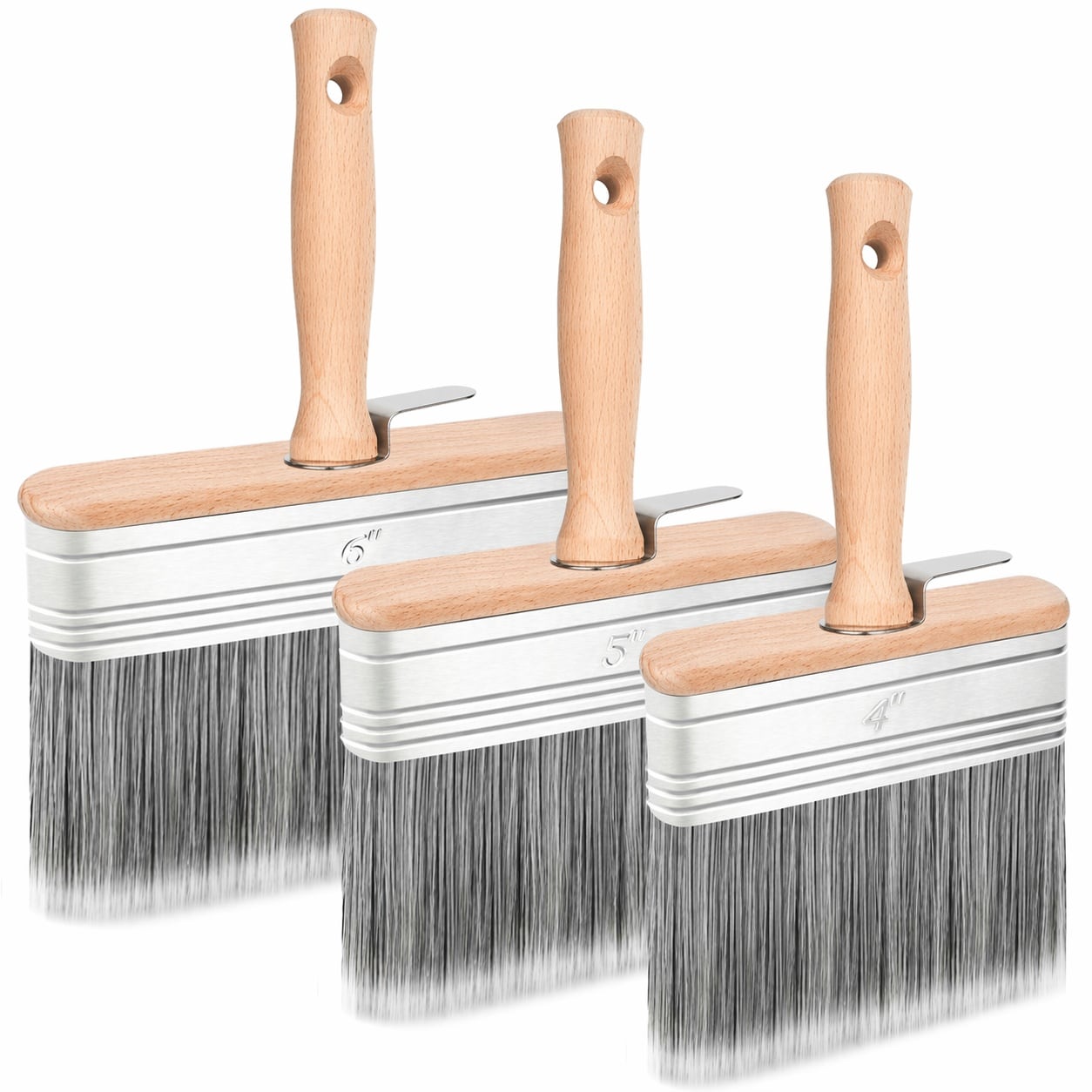 Oyezvary  Deck Stain Brush Set 3 Pack Wide Wood Stain Brushes 4 Inch 5 Inch 6 Inch for Fence Wall Furniture Extension Pole Compatible for All