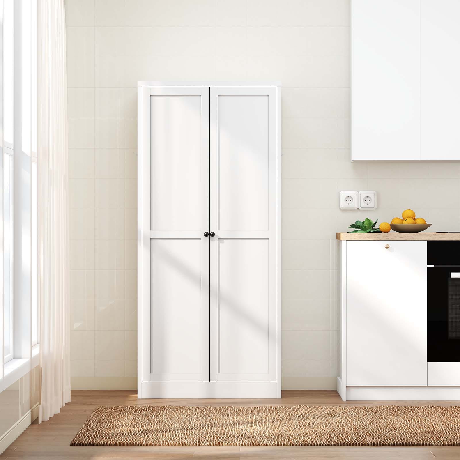 27.56-in W x 61-in H Metal White Standing Utility Storage Cabinet Kitchen Pantry Cabinet Bathroom Cabinet with Adjustable Shelves