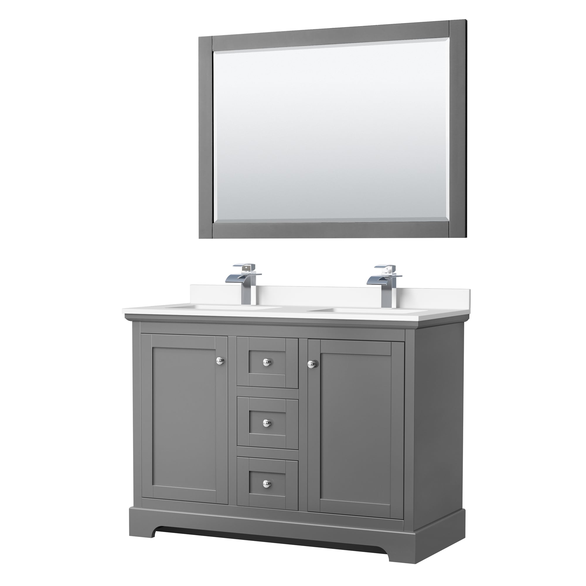 Wyndham Collection WCV232348DKGWCUNSM46 Avery 48-in Dark Gray with Polished Chrome Trim Undermount Double sink Bathroom Vanity with White Cultured Marble Cultured marble Top (Mirror Included)