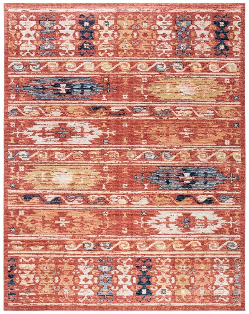 Safavieh CHL421Q-8 Charleston Qashqai 8 x 10 (ft) Loomed Polypropylene Rust/Ivory Rectangular Indoor Distressed/Overdyed Southwestern Area rug