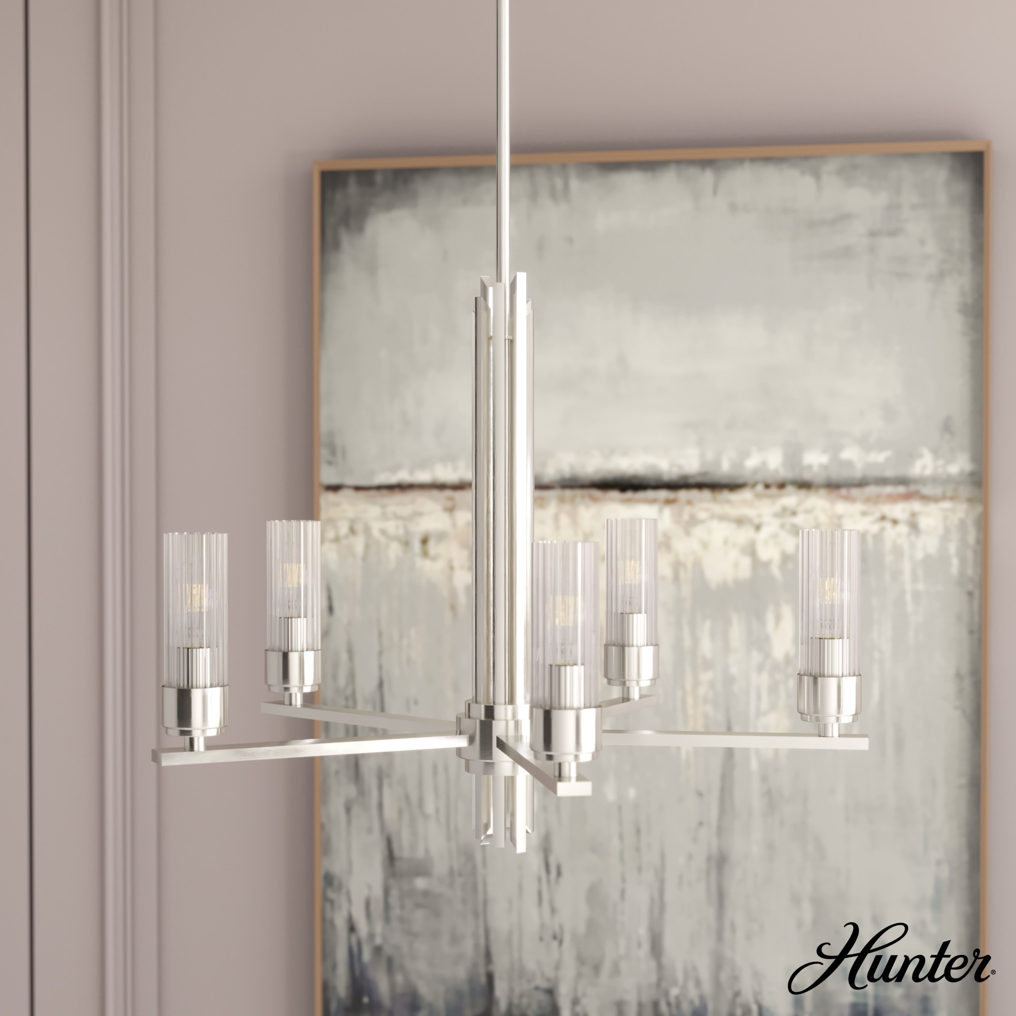 Hunter Gatz 3-Light Brushed Nickel Modern/Contemporary Led Chandelier
