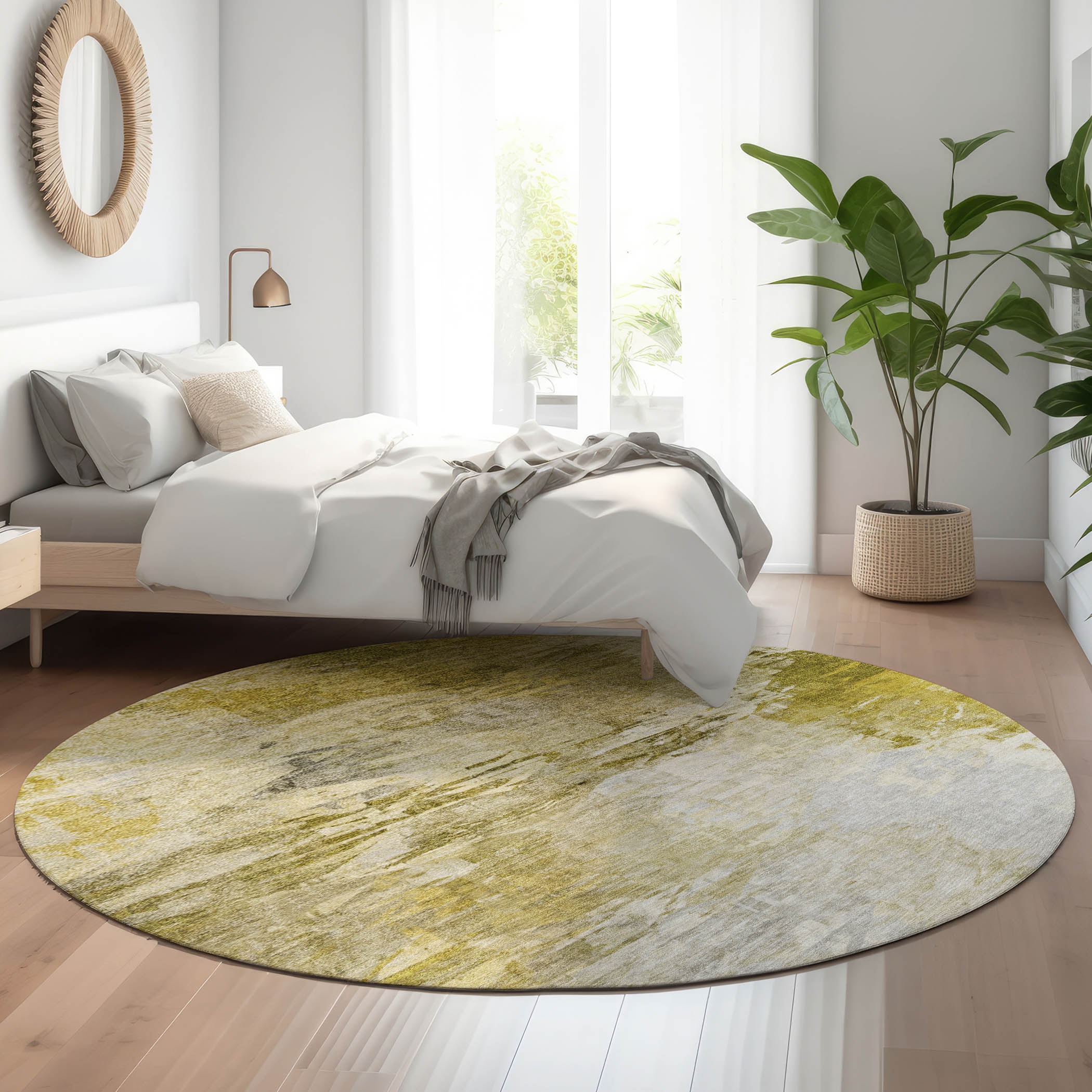Addison Rugs AMF595GO8RO Mayfield AMF595GO 8 x 8 (ft) Loomed Polyester Gold Round Indoor Geometric Machine washable Area rug