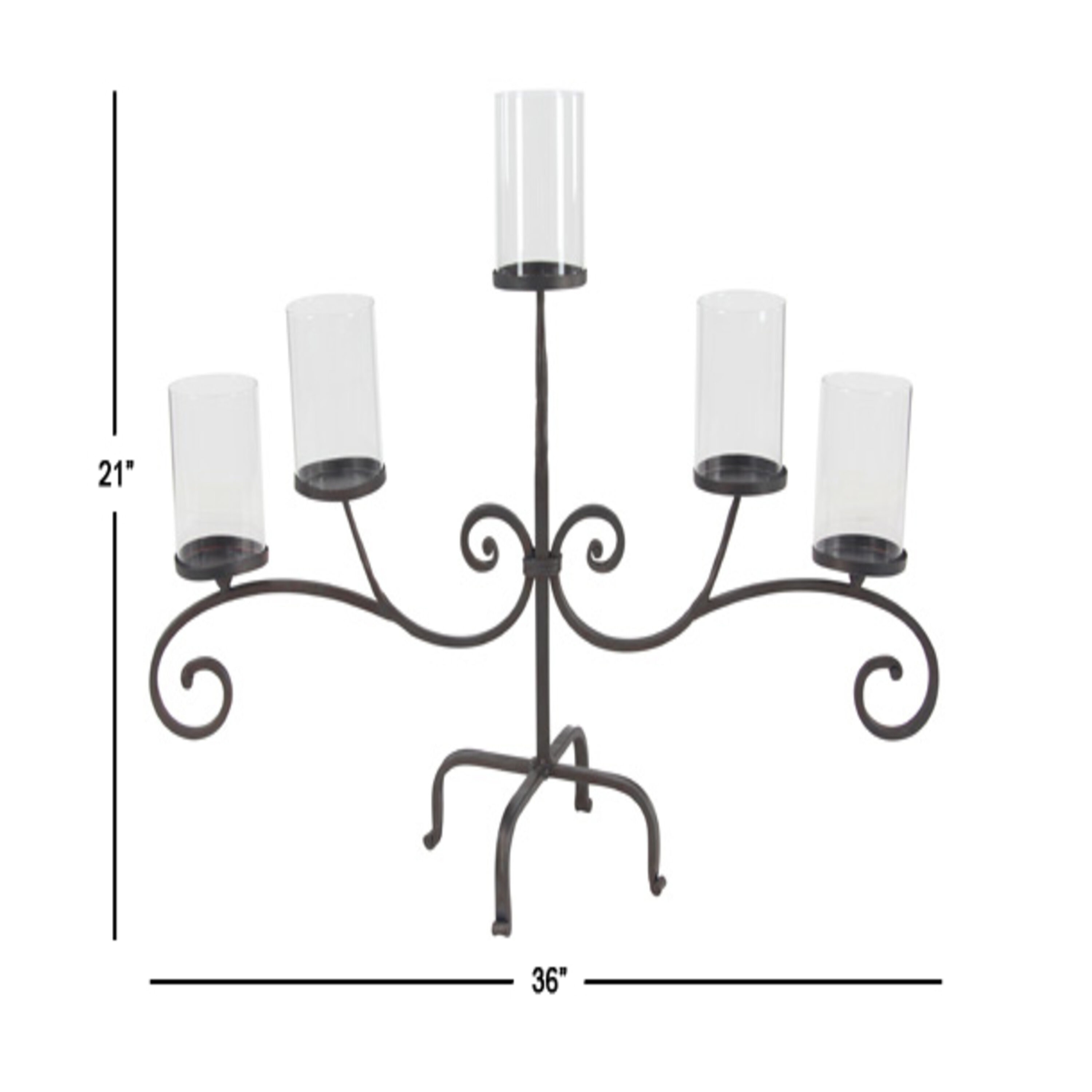 Black Iron 5-Light Candelabra with Glass Shades