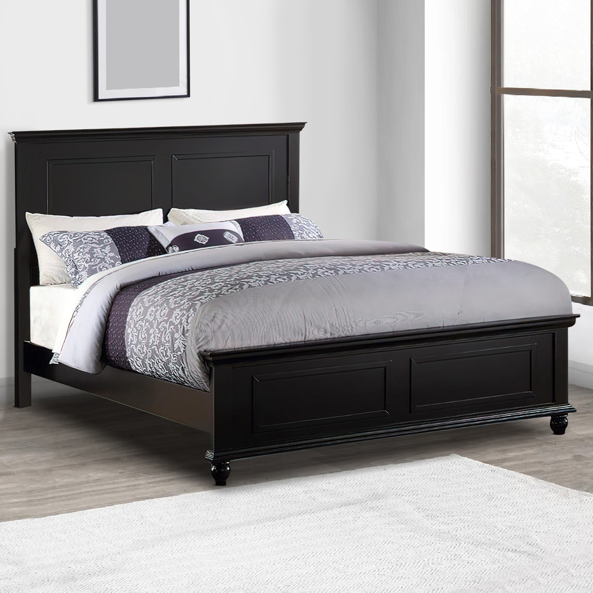 Black Finish Wood 6Pcs Platform Queen Bed Set