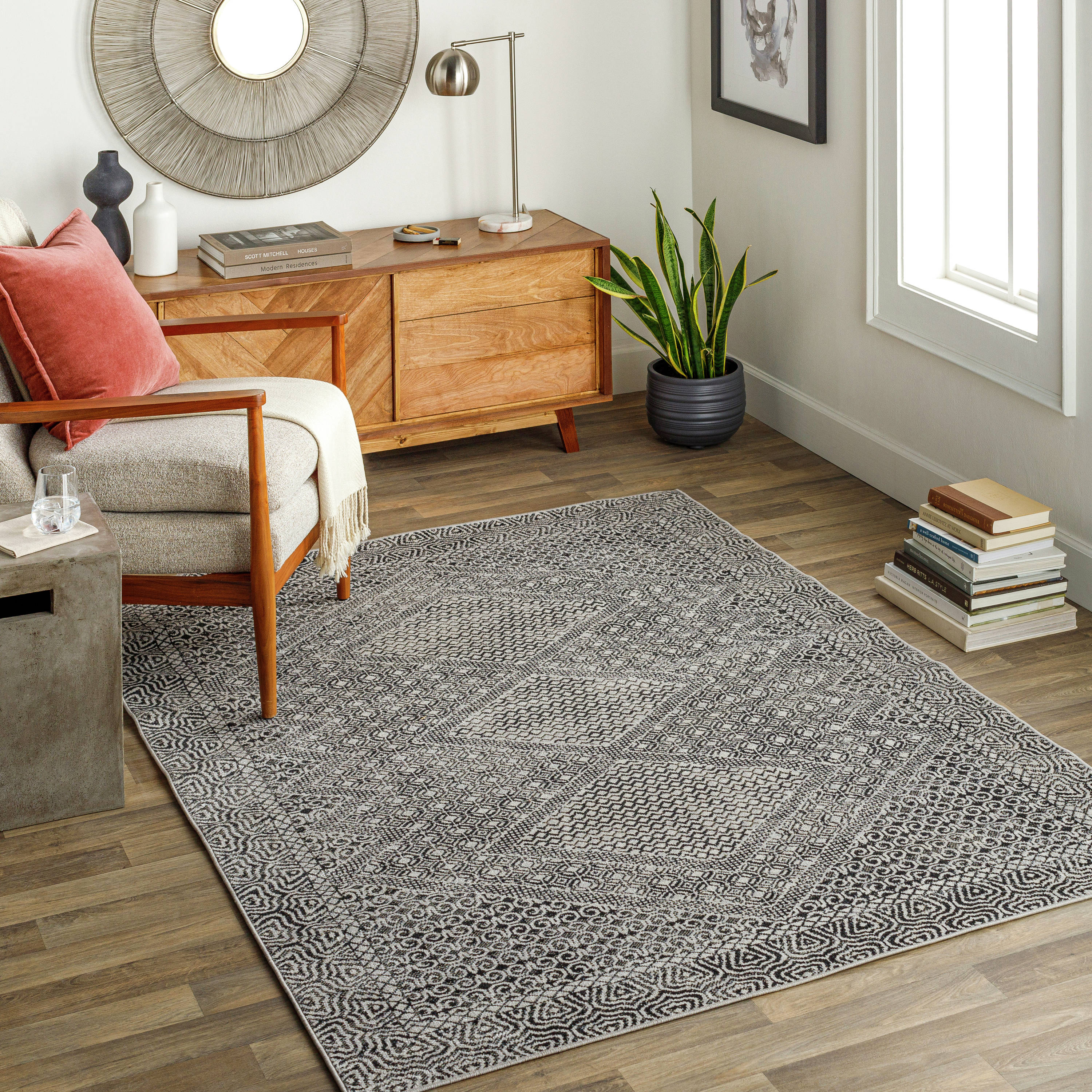Artistic Weavers Lavadora 7 X 9 Charcoal Grey Indoor Medallion Global  Machine Washable Area Rug in the Rugs department at