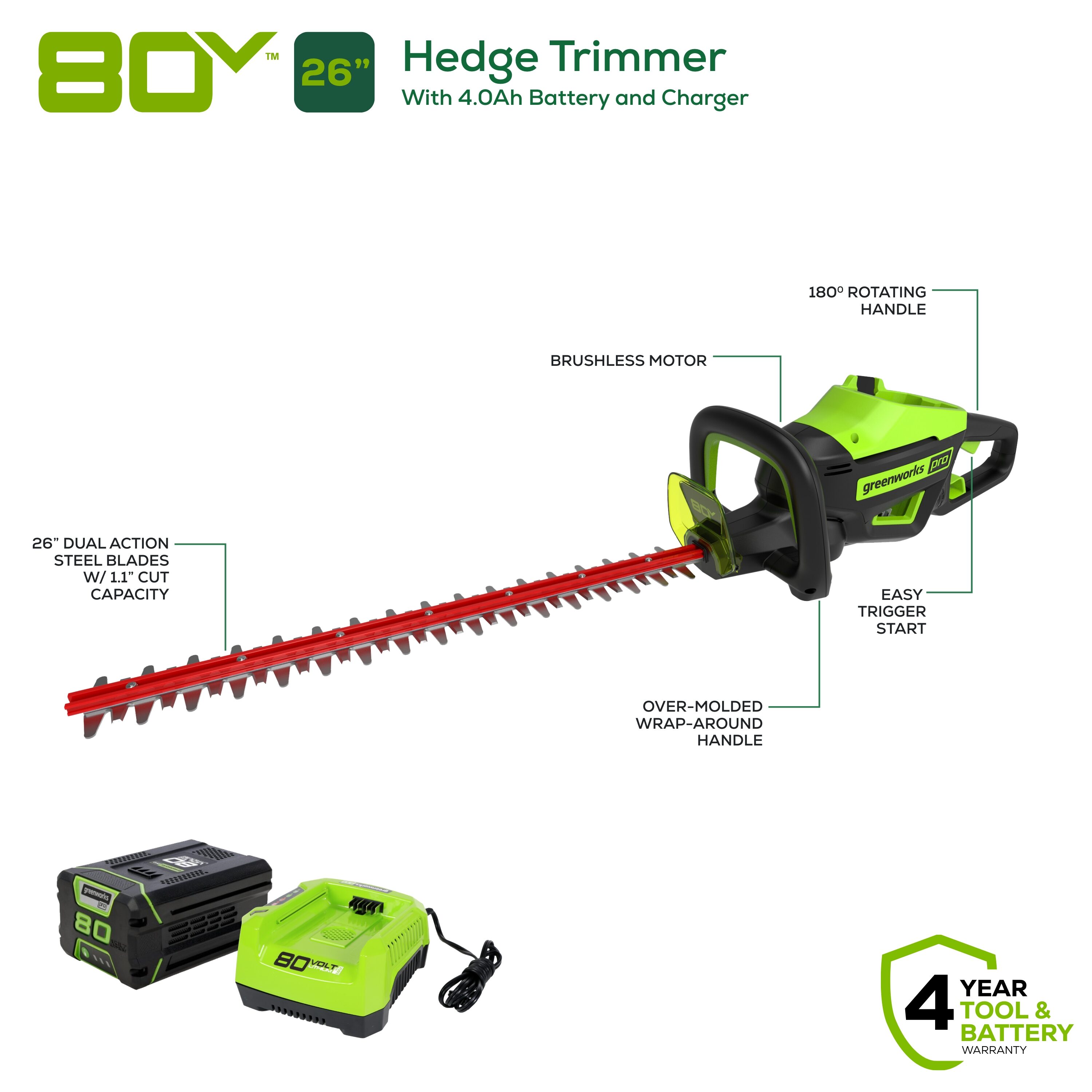 Greenworks Trimmer Hedge Brshls 80V 20in 2305102