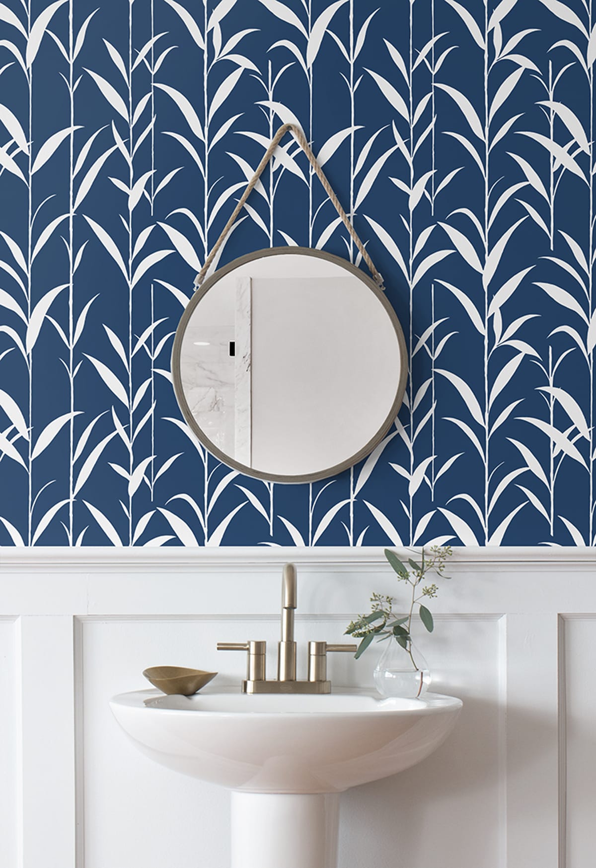 Navy Blue Bamboo Leaves Self-Adhesive Vinyl Wallpaper