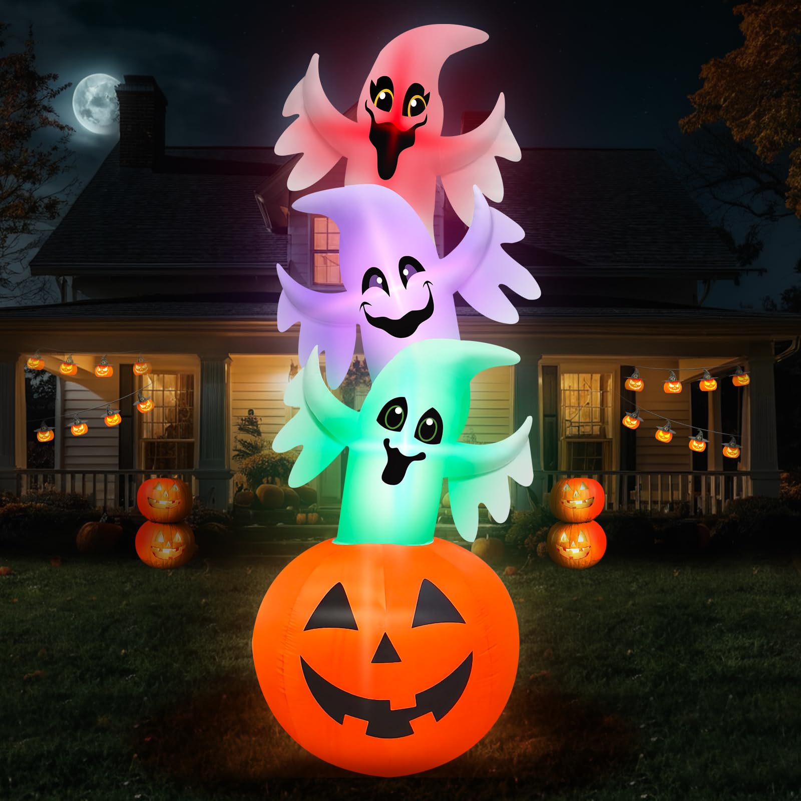 Ahfiwaso  Halloween Inflatable Ghosts Decoration with Pumpkin Built In Color Changing Lights 10.3FT Outdoor Yard Blow Up Halloween Decor