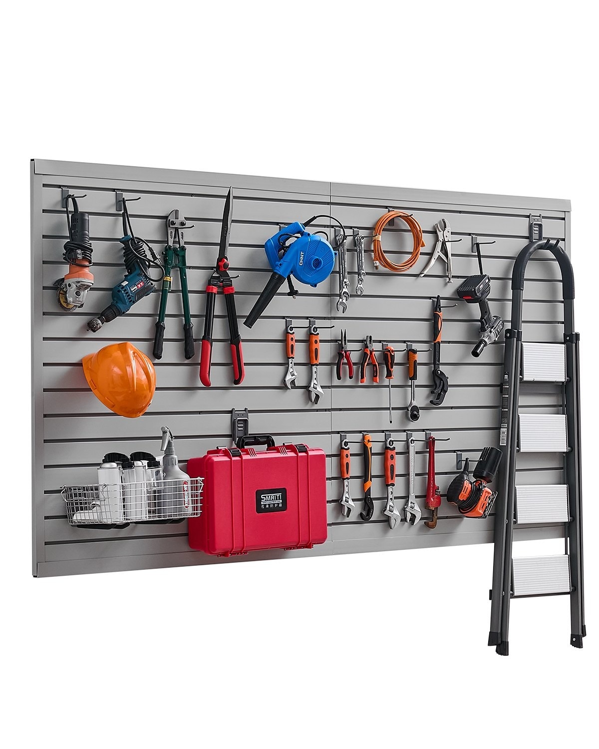 GIVIMO 8 x 4 ft PVC Slat Wall Panel System with Accessories Modular Adjustable Garage Storage Panel Grey
