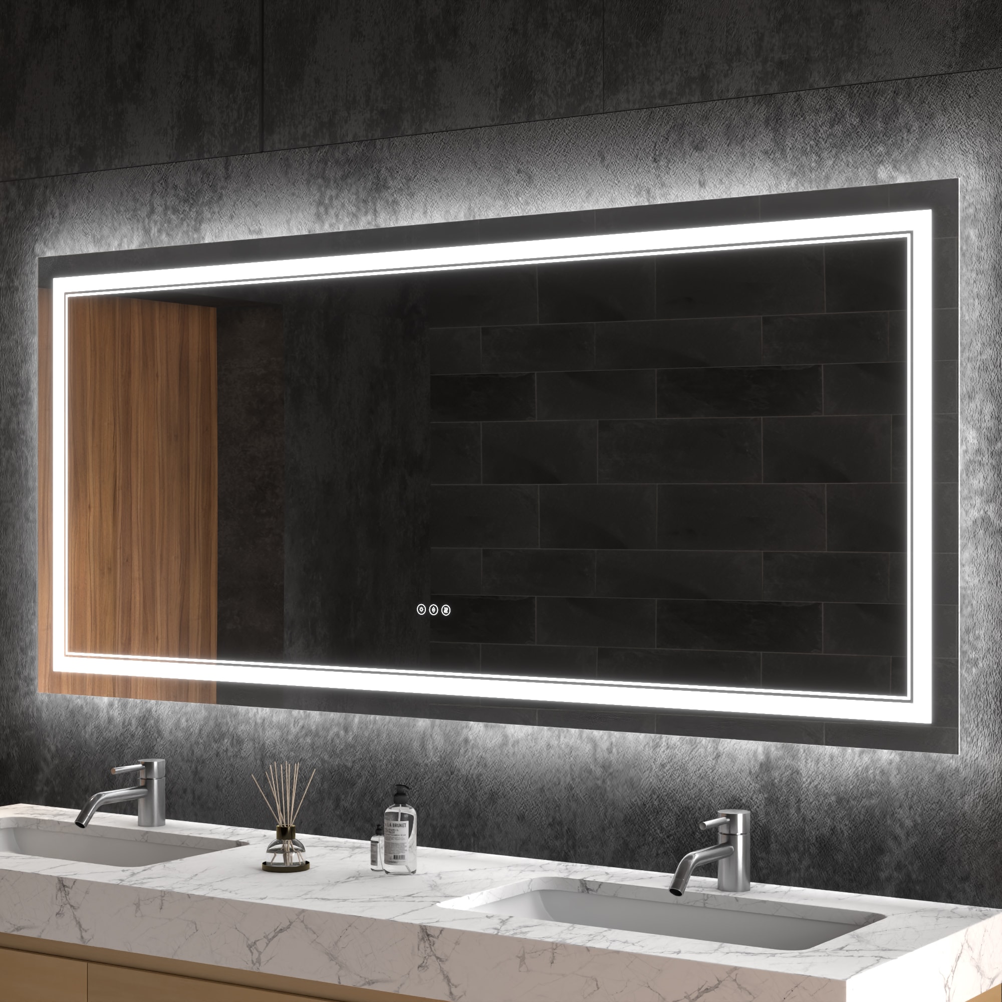 ExBrite DHBM3036BLAL NOIR 72-in x 32-in Polished Frameless Rectangle Dimmable Lighted Fog Free Bathroom Vanity Mirror ( WHITE )
