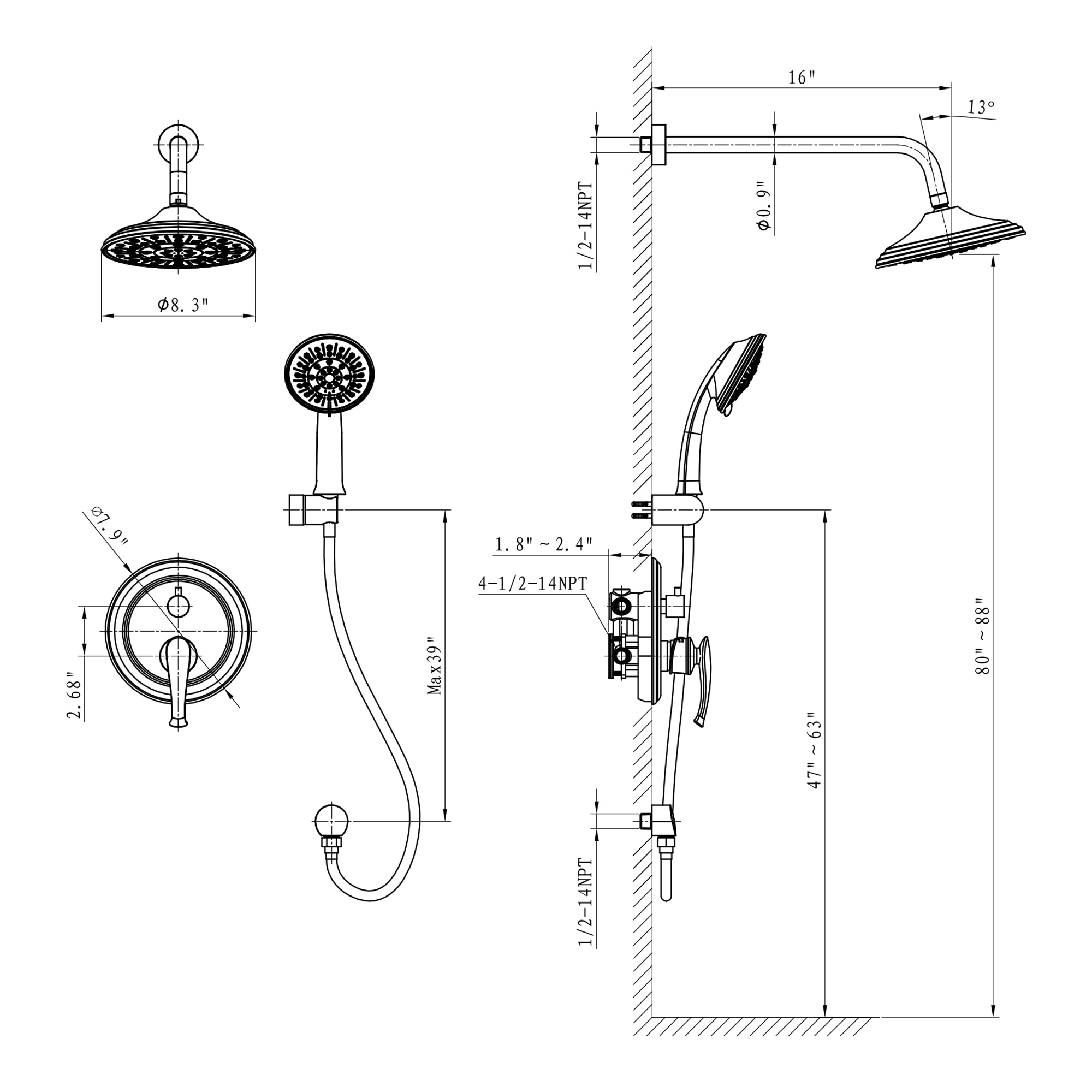 Clihome DG-SS806NS16 Showerhead-Bar-Panels - View #7
