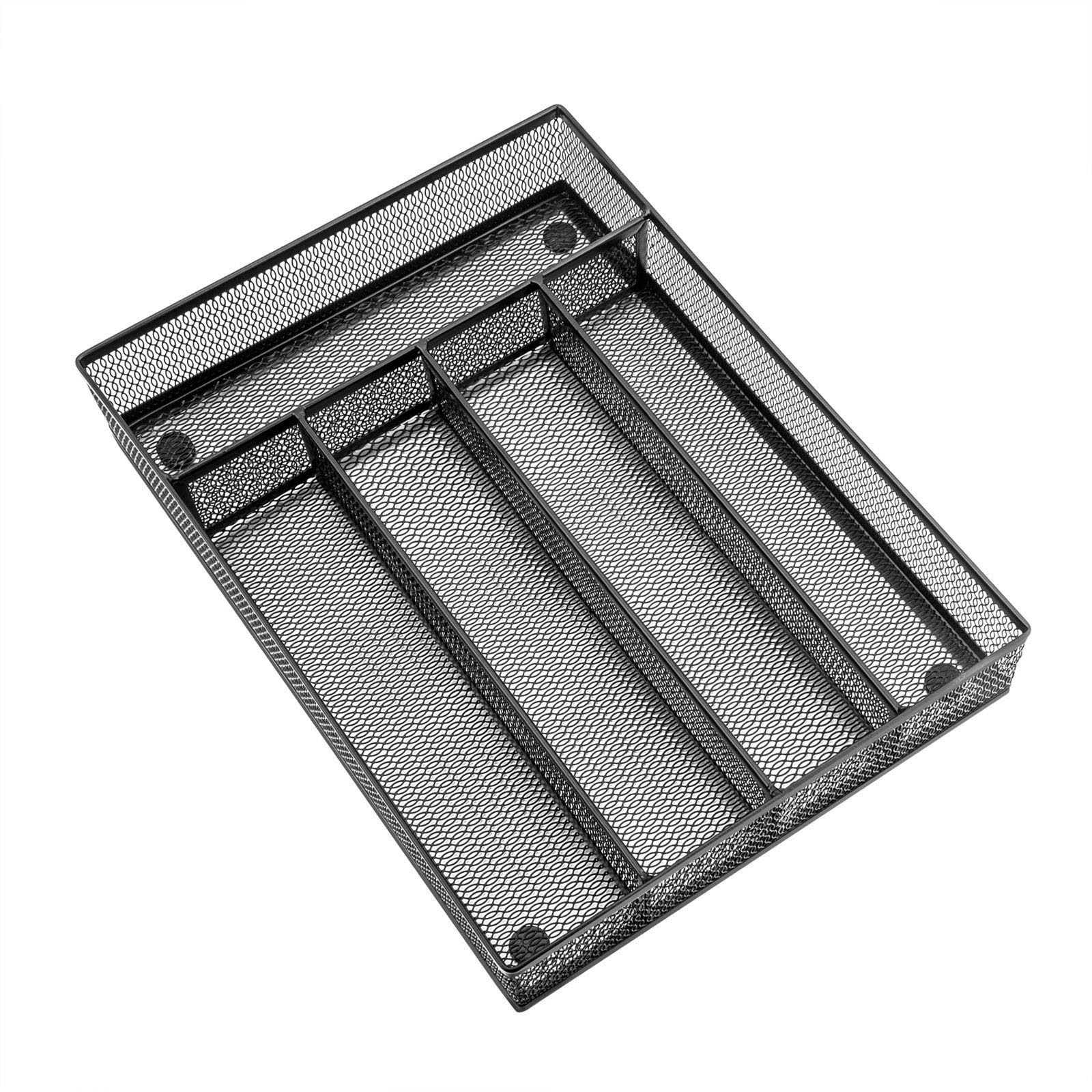 Anqtovp  Mesh Wire Silverware Organizer Drawer Divider for Kitchen Stainless Steel Flatware Storage Tray with Non Slip Foam Feet Five
