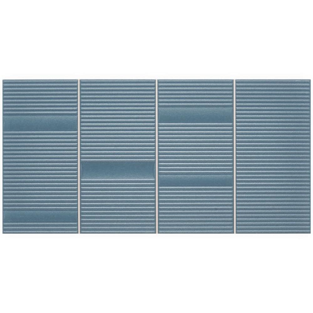 Artmore Tile EXT3RD106648 Sample - Battlefront Blue 4-in x 8-in Matte Ceramic Patterned Wall Tile