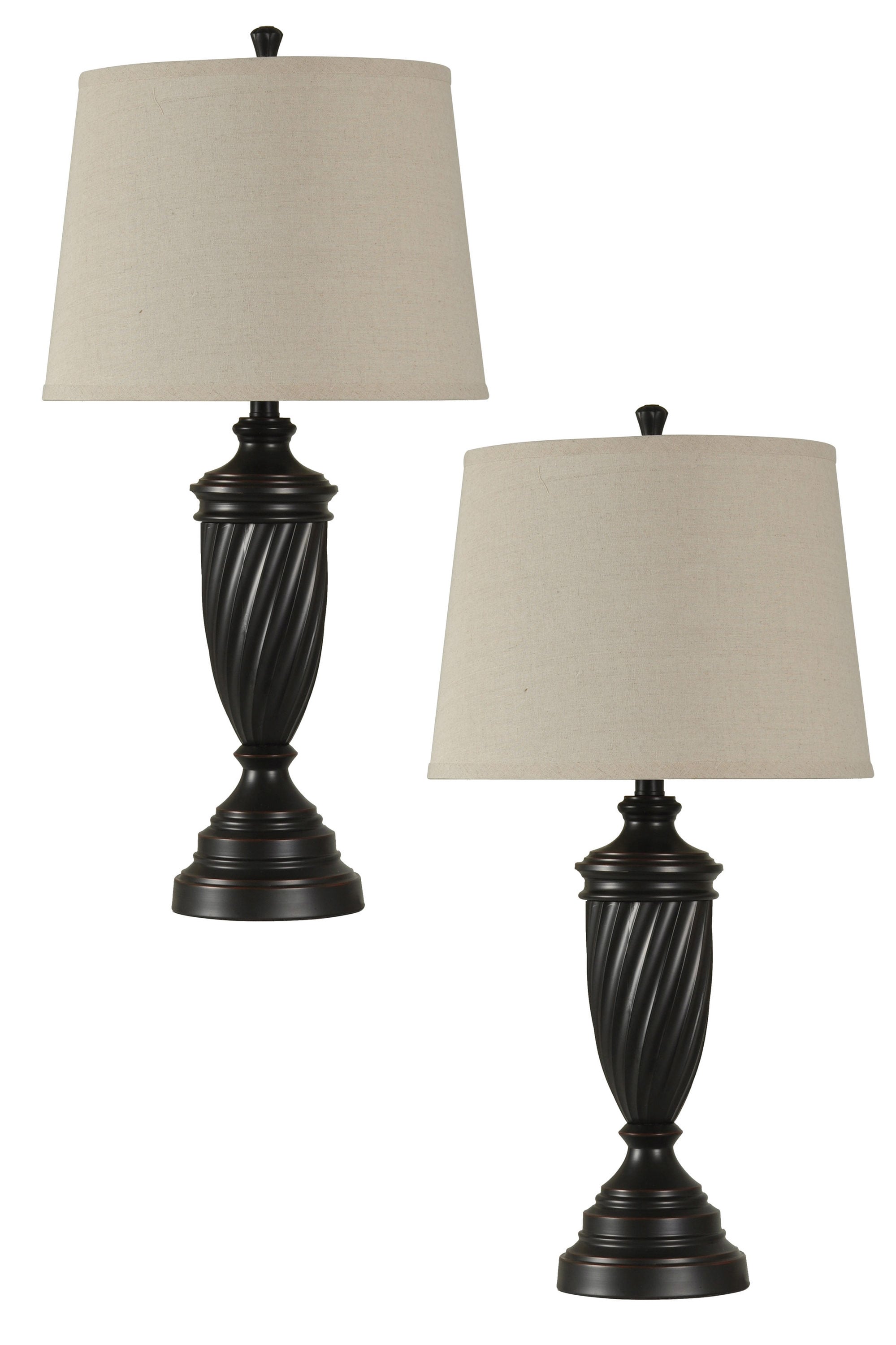 StyleCraft Home Collection L328889DS 30-in Bronze Wood 3-way Table Lamp with Fabric Shade (Set of 2)