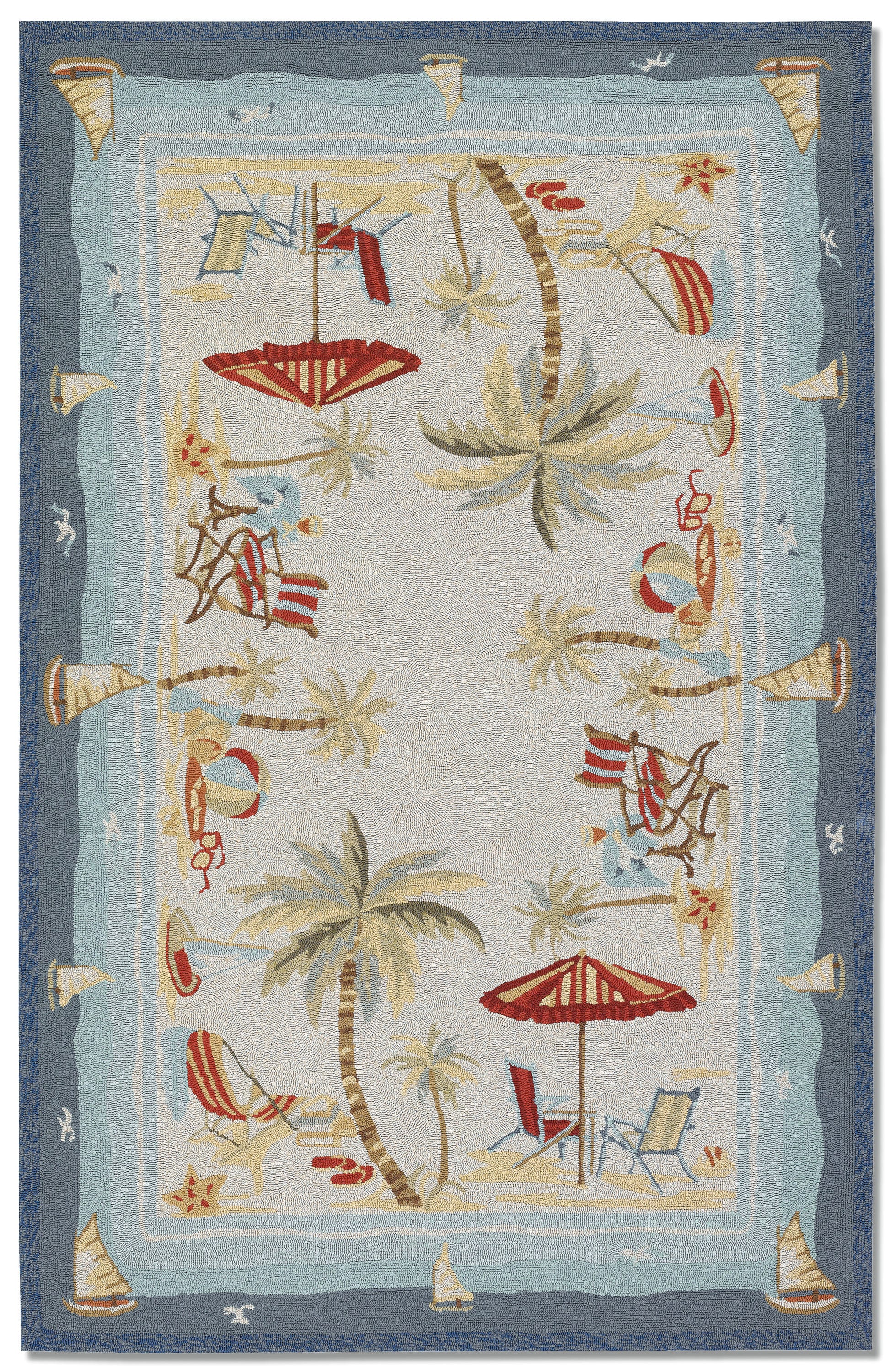 Couristan 21238011036056T Outdoor Escape 3 x 5 (ft) Hooked Polypropylene Ocean Blue Rectangular Indoor/Outdoor Floral/Botanical Coastal Area rug