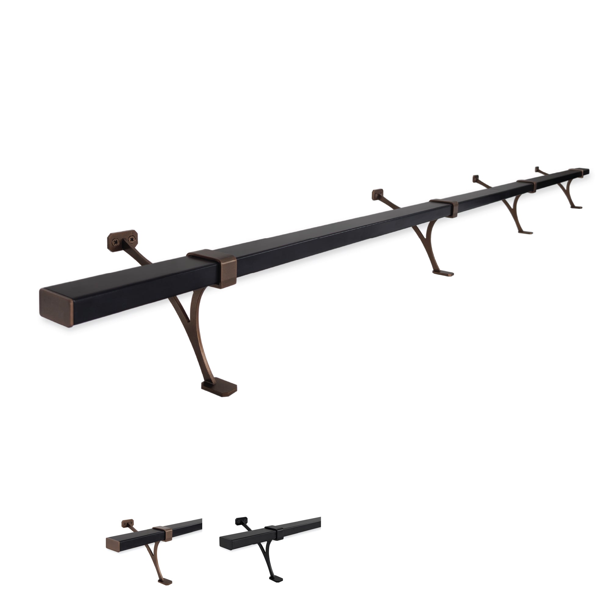 Concept Fusion 108 Inch Heavy Duty Floor Mount Complete Aluminum Foot Rail Bar Kit for Kitchen Restaurant and Office Spaces with High Strength Steel Brackets Bronze and Black Powder Coated Finish