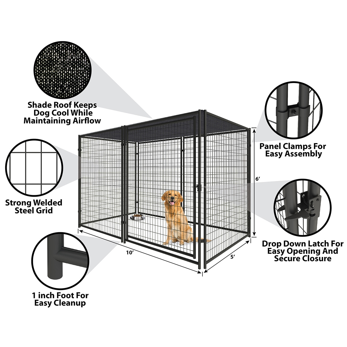 Pet Sentinel Welded Steel Dog Kennel with Roof Any Pet 10 ft L x 5 ft W x 6 ft H in the Crates Kennels department at Lowes