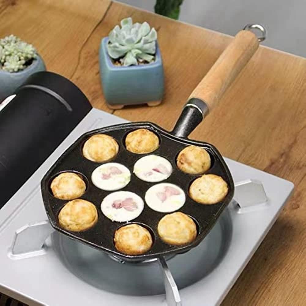 DHMHD Takoyaki Maker Cast Iron Pan 14 Holes Nonstick Baking Plate Pancake Grill Pan with Detachable Handle for Home Kitchen Restaurant #LDH0821X439