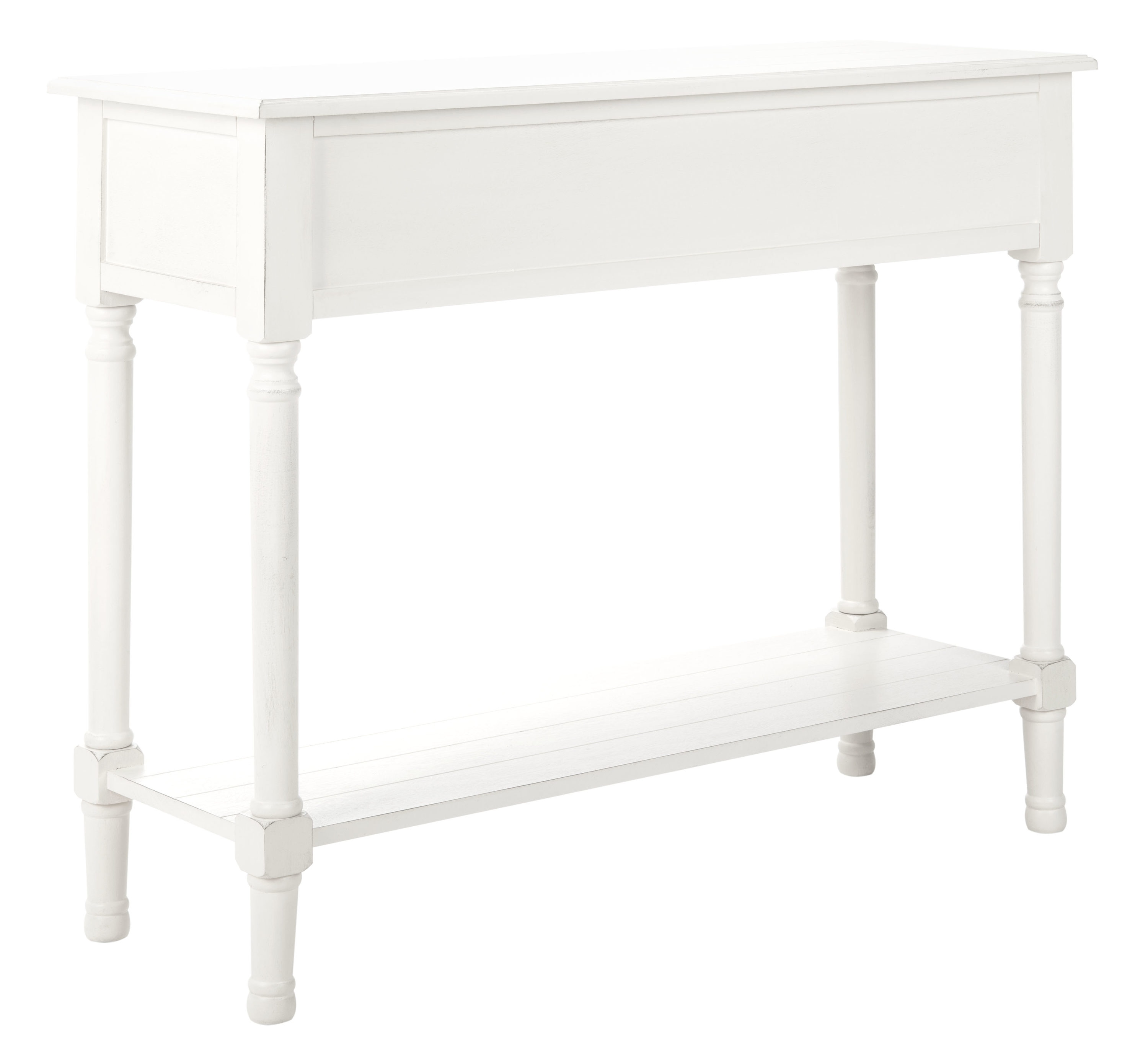 Distressed White Wood & Metal Console Table with Dual Drawers