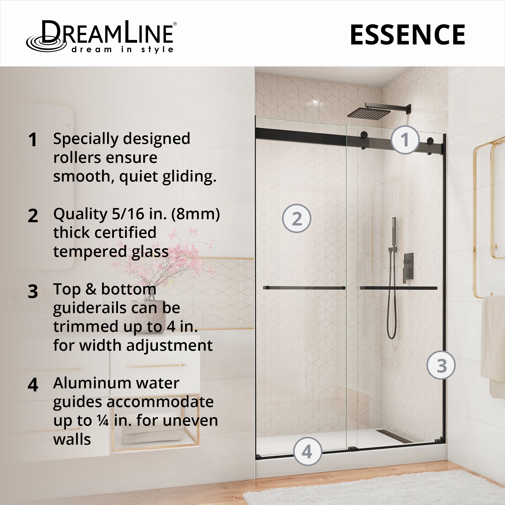 Essence 56-60" Frameless Brushed Nickel Tub Door with ClearMax™