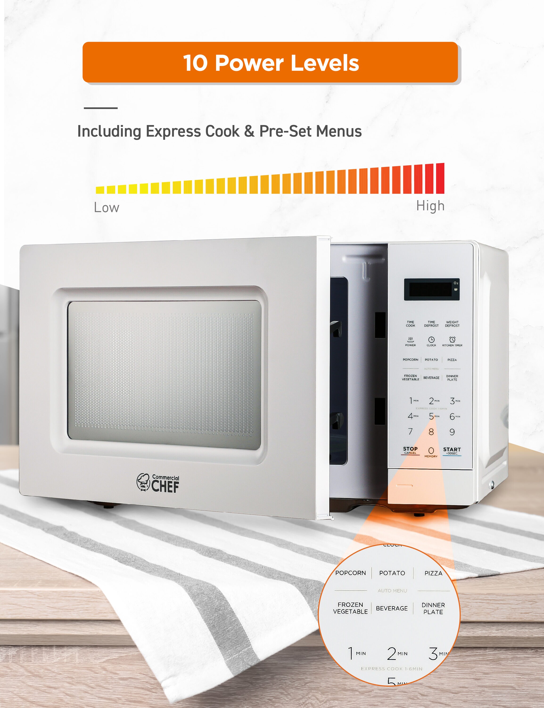 COMMERCIAL CHEF 0.6 Cubic Foot Microwave with 6 Power Levels