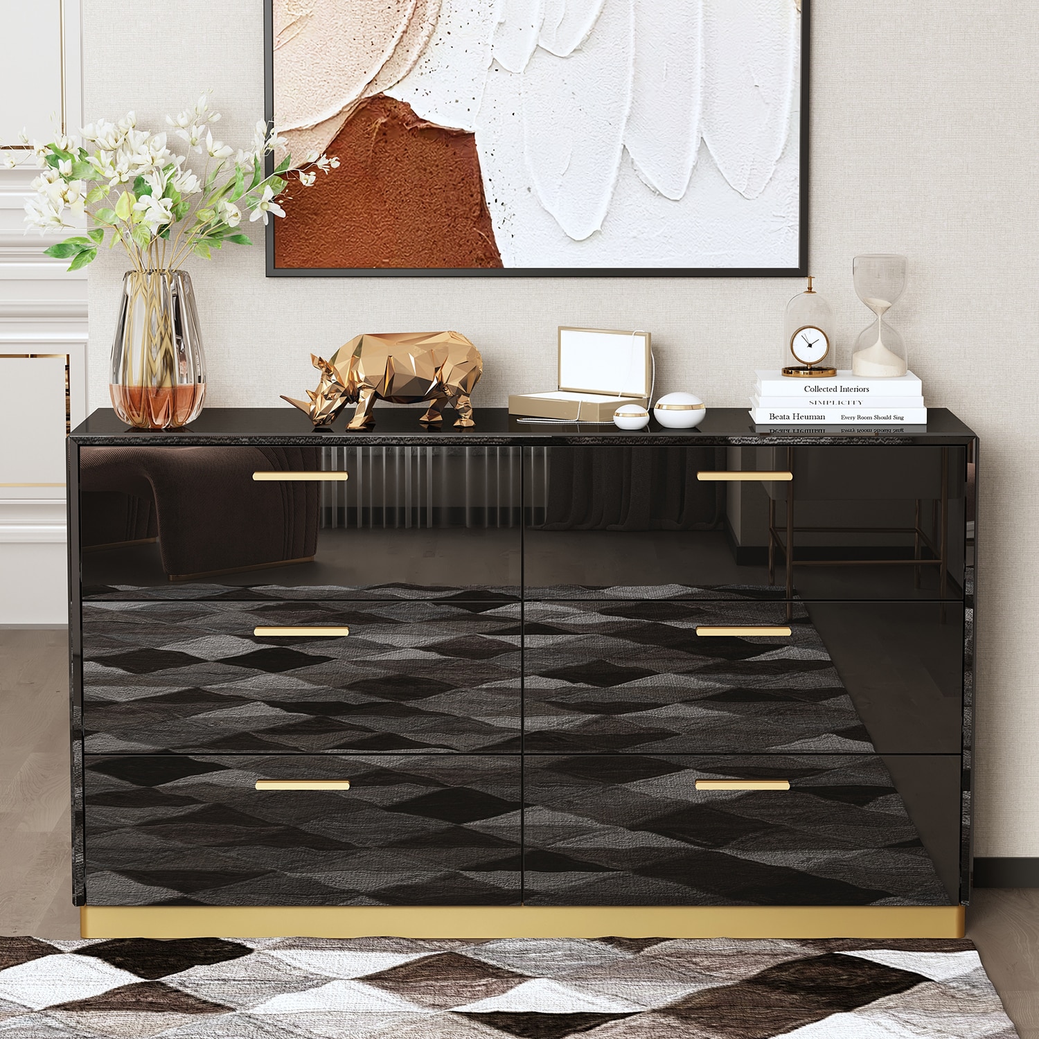 FUFU&GAGA KF260099-01 Black 6 -Drawer Standard dresser