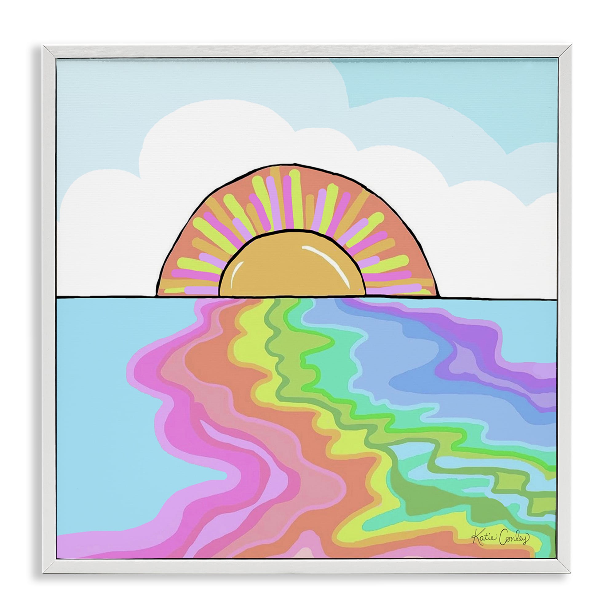 Stupell Industries BS-764-WFR-24X24 Swirling Rainbow on Sea Surface White Framed Giclee Art By Katie Conley 24 x 24