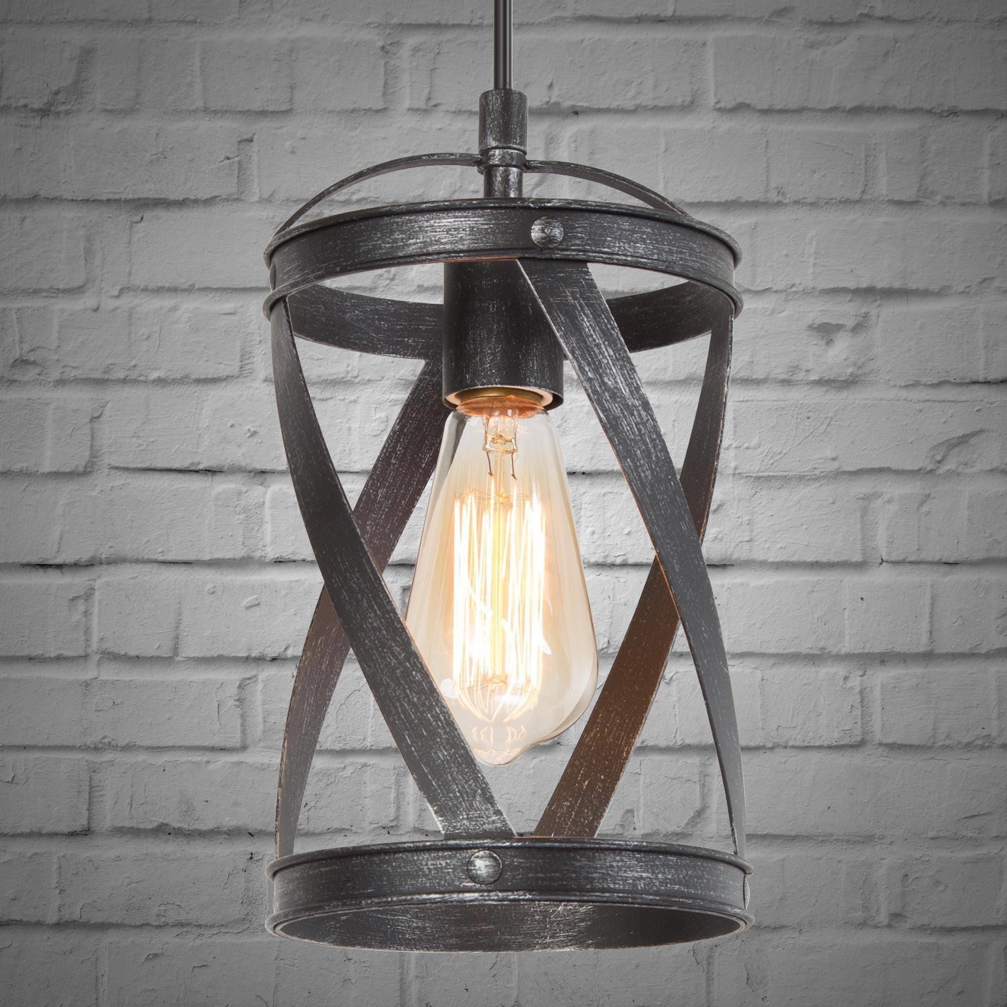 LNC Mocha Dark Gray Farmhouse Cylinder LED Pendant Light