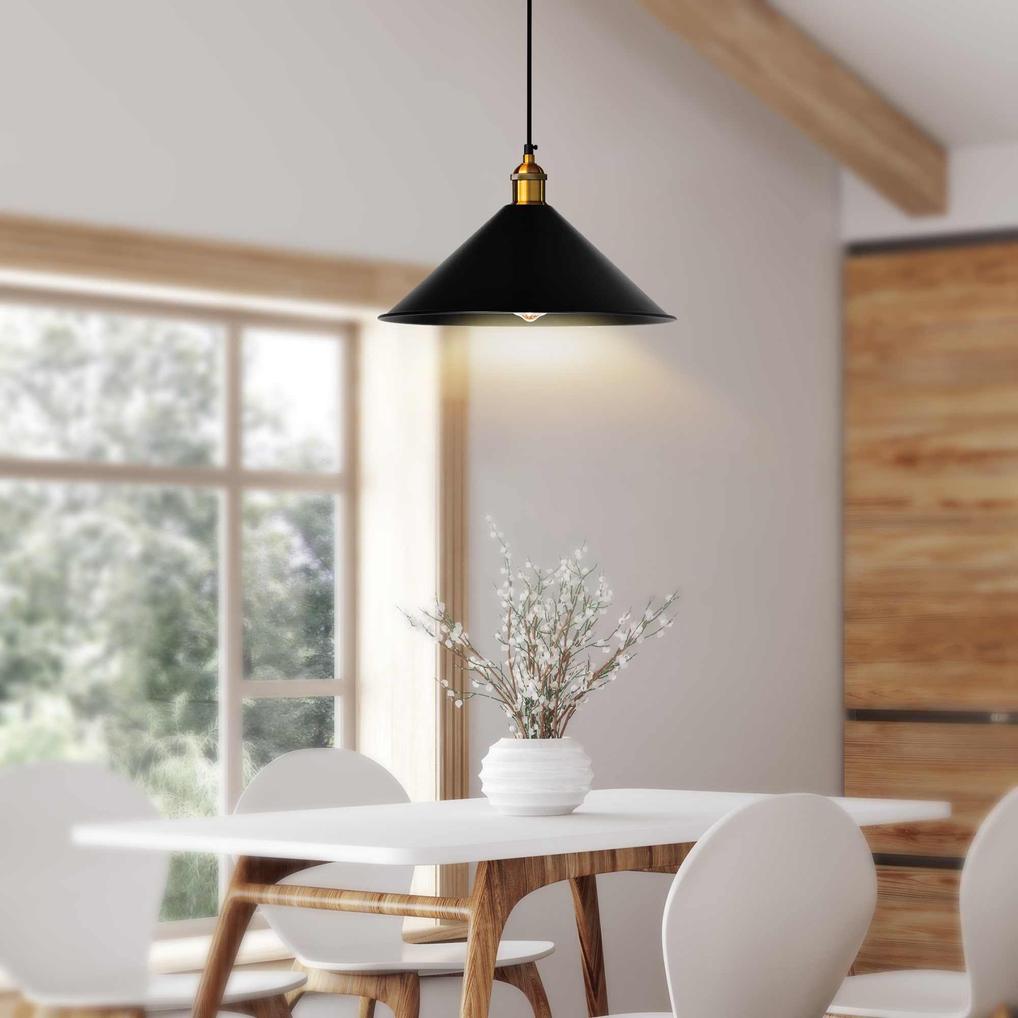 CWI Lighting 9605P12-1-101-B Brave 1 -Light Black Modern/contemporary Cone Medium Hanging Pendant light