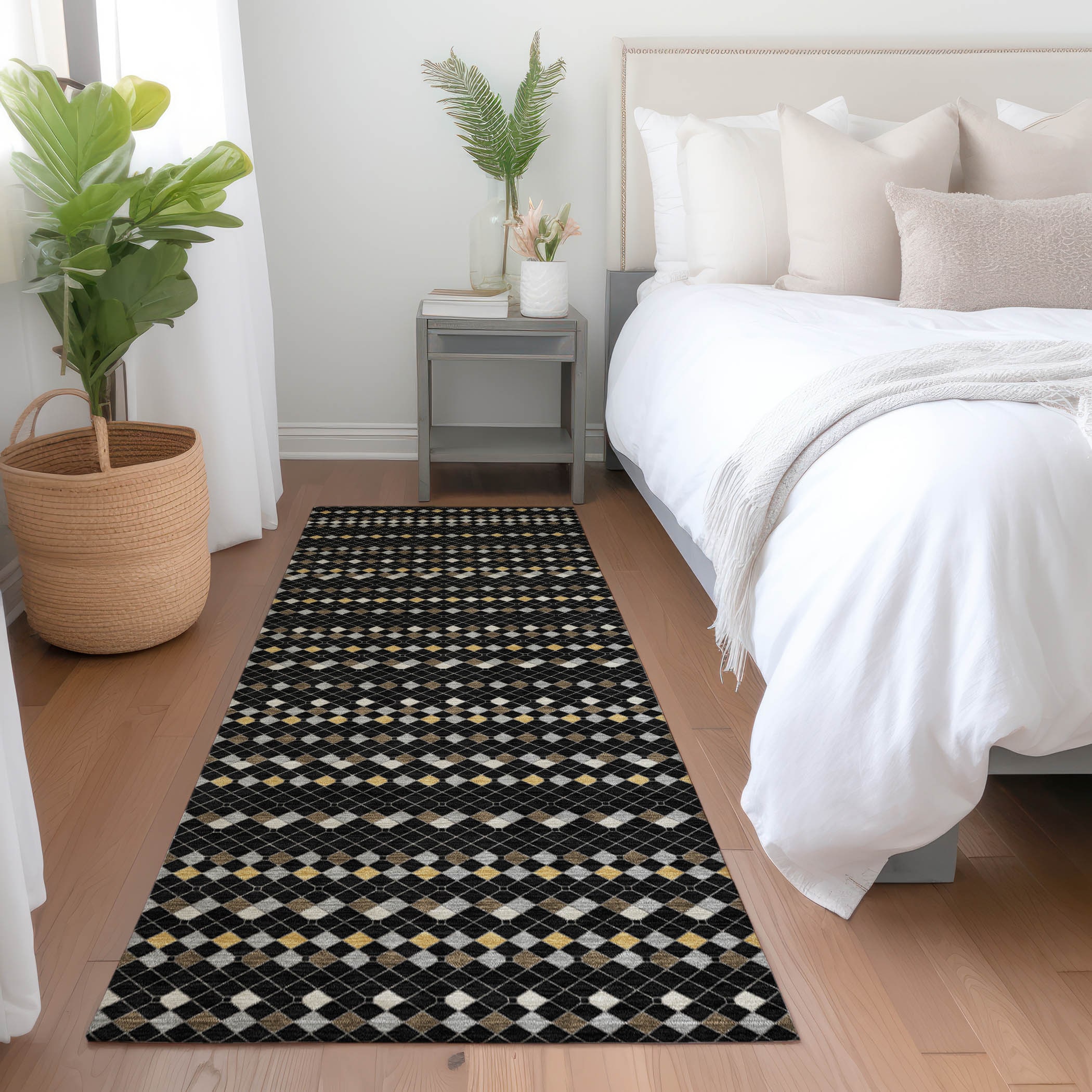 Addison Rugs ACN1409BK2X8 Chantille ACN1409BK 2 x 7 (ft) Polyester Black Rectangular Indoor/Outdoor Geometric Machine washable Runner rug