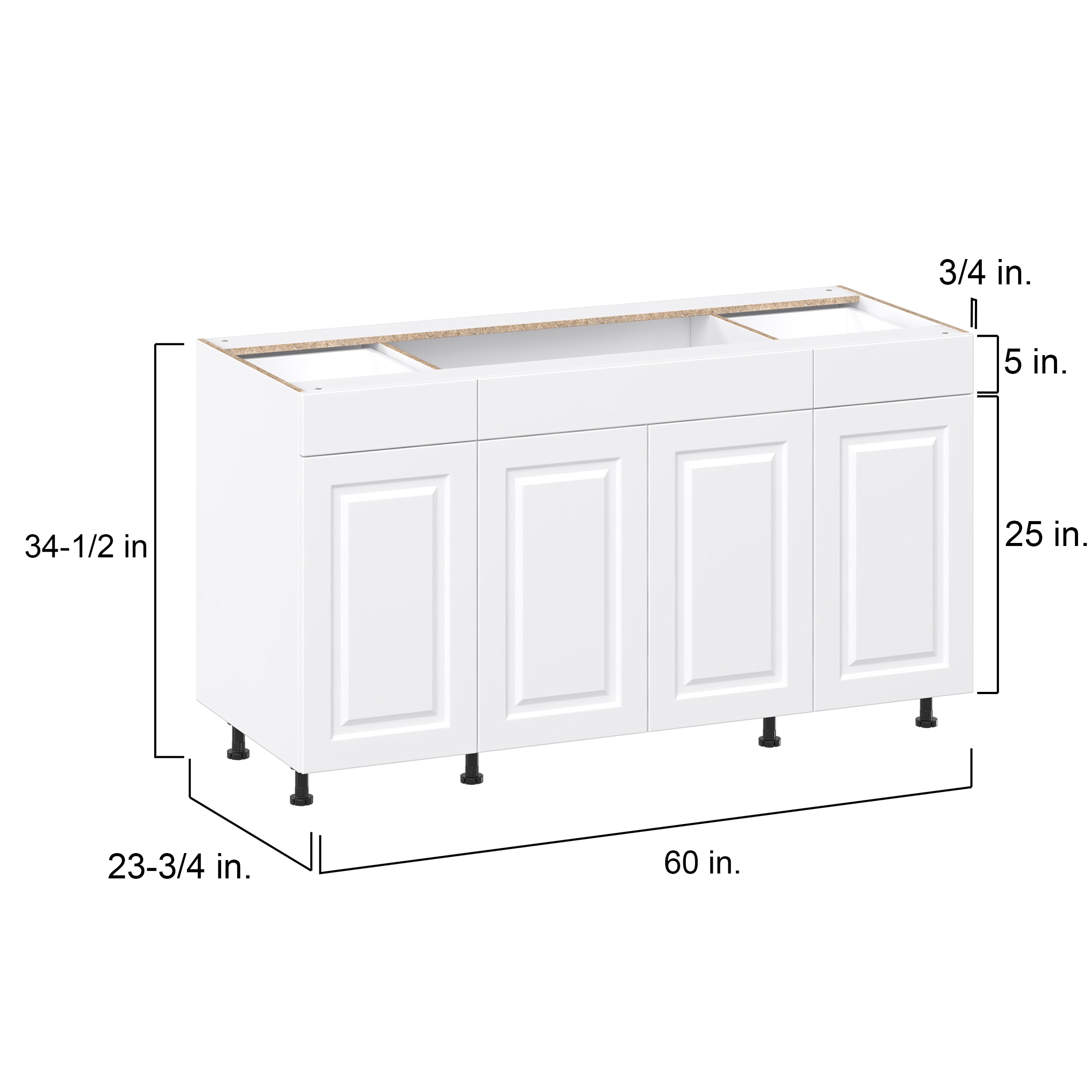 Project Source Cheyenne White 60-in W x 34.5-in H x 24.56-in D White Sink Base Ready to Assemble Cabinet (Raised Panel Square Door Style) | SB60B