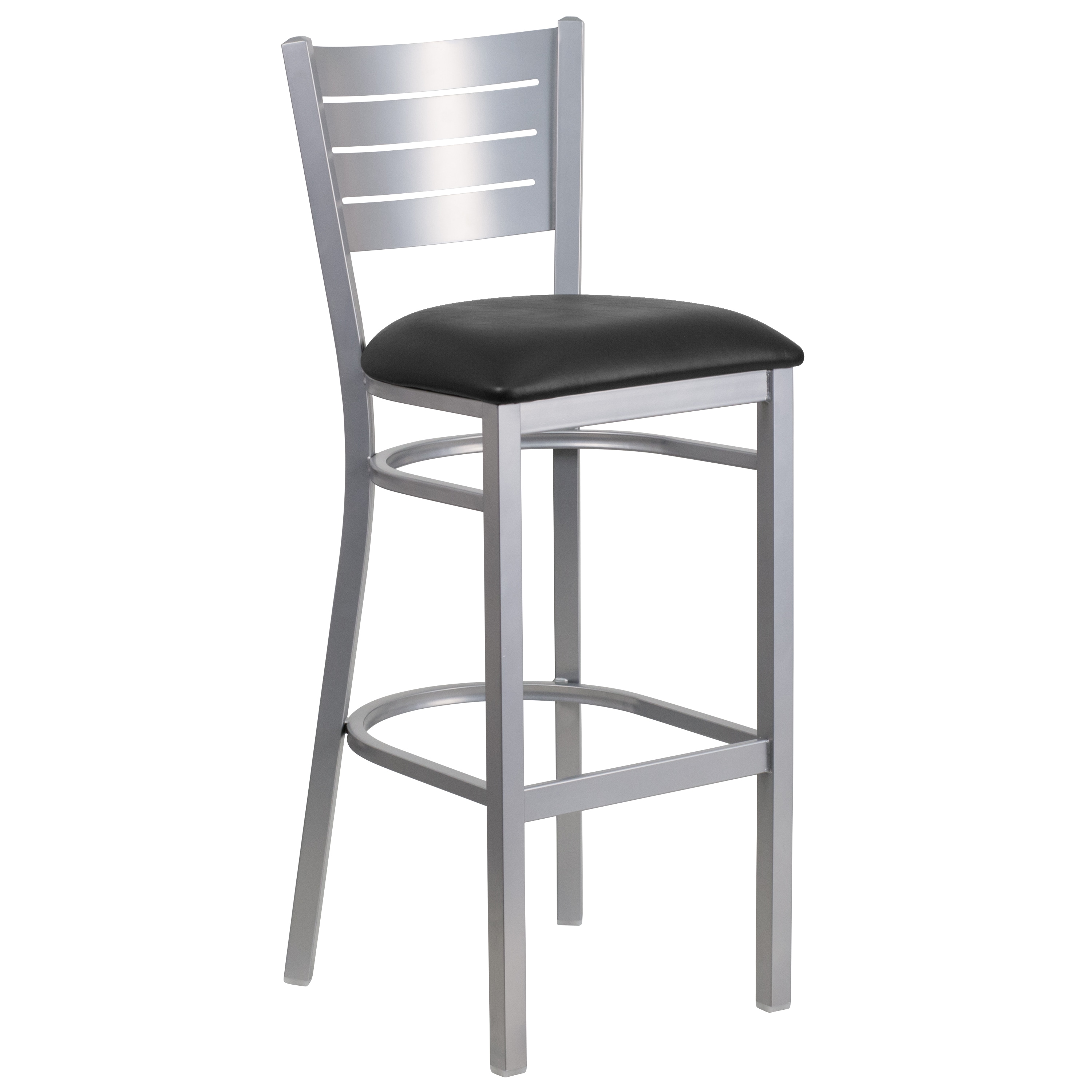 Flash Furniture 847254084307 Black Vinyl Seat/Silver Frame 29.0-in H Bar height Square seat Upholstered Metal Bar Stool and Back