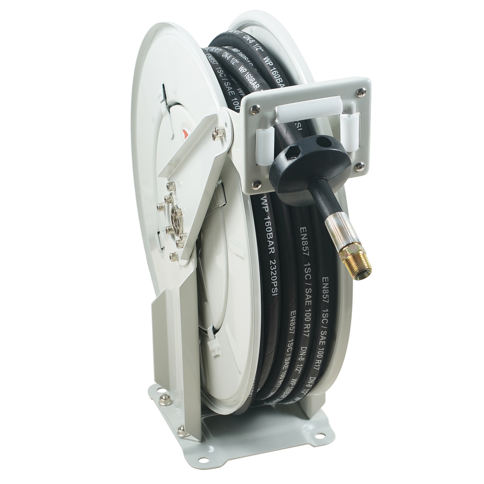GIVIMO 1-4-in x 50-ft 5800-PSI Retractable Grease Hose Spring-Driven Auto Swivel Rewind Carbon Steel Fuel Hose Reel