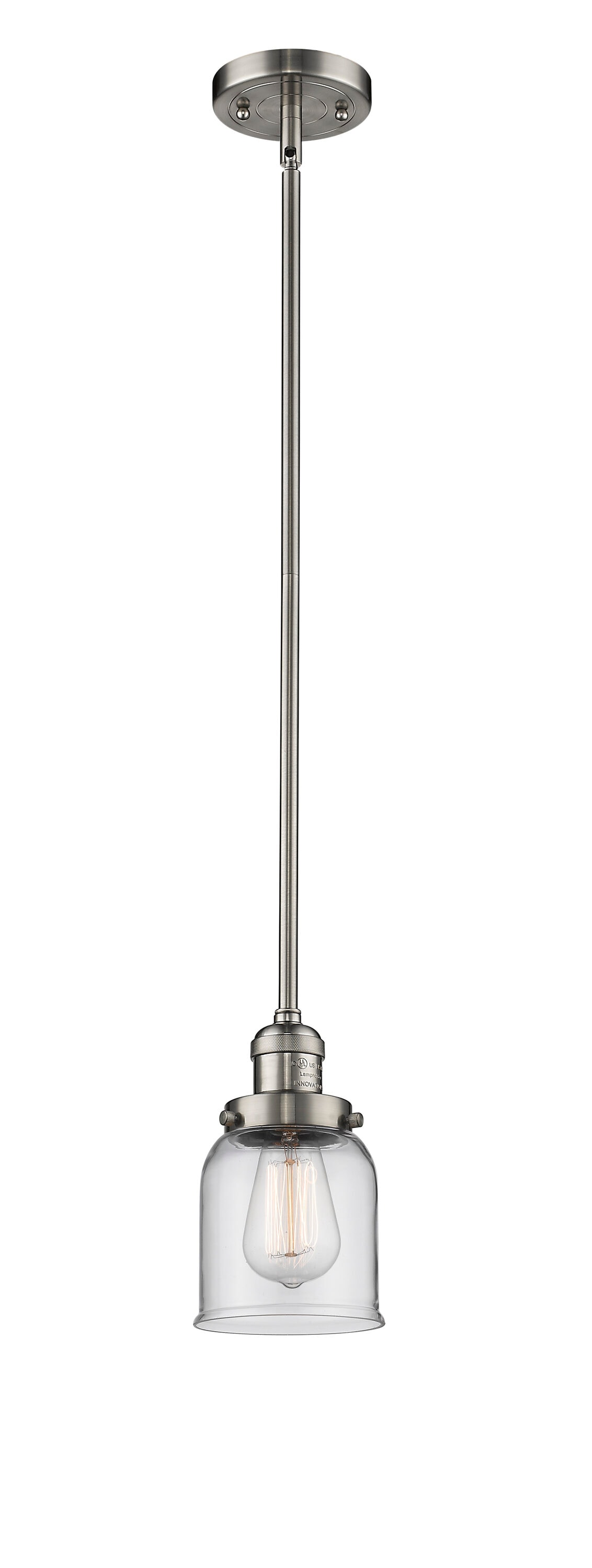 Innovations Lighting 201S-SN-G52 Bell Brushed Satin Nickel Industrial Clear glass Bell Medium Hanging Pendant light