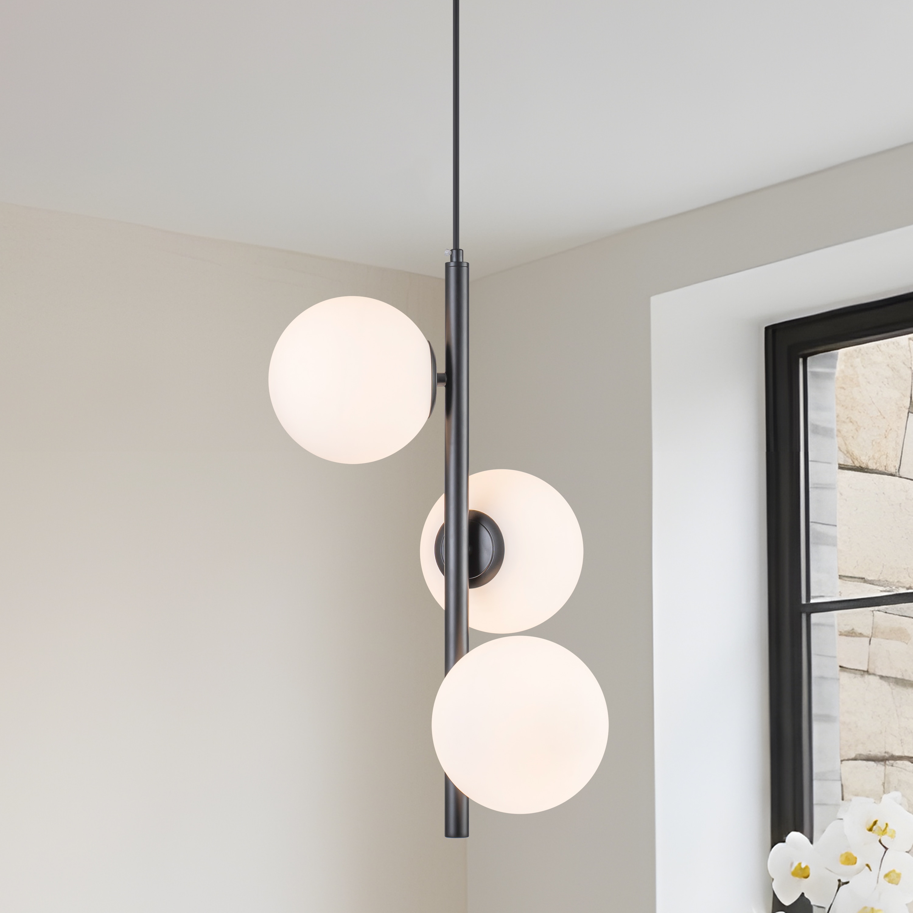 GoYeel 1 -Light Black Modern/contemporary Opal glass Globe Hanging Pendant Light