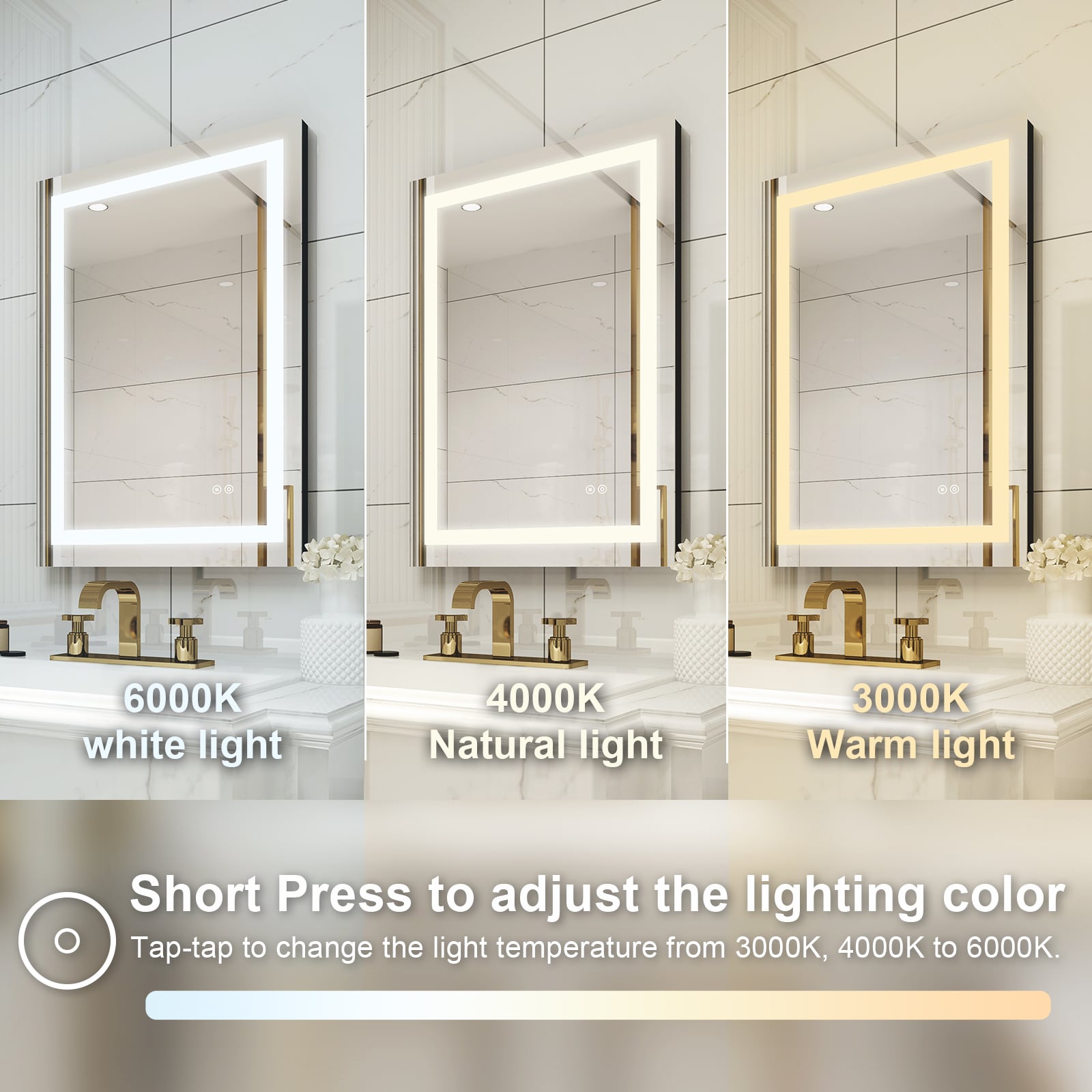 WELLFOR ALINA LED Bathroom Mirror 20-in x 28-in Frameless Dimmable ...