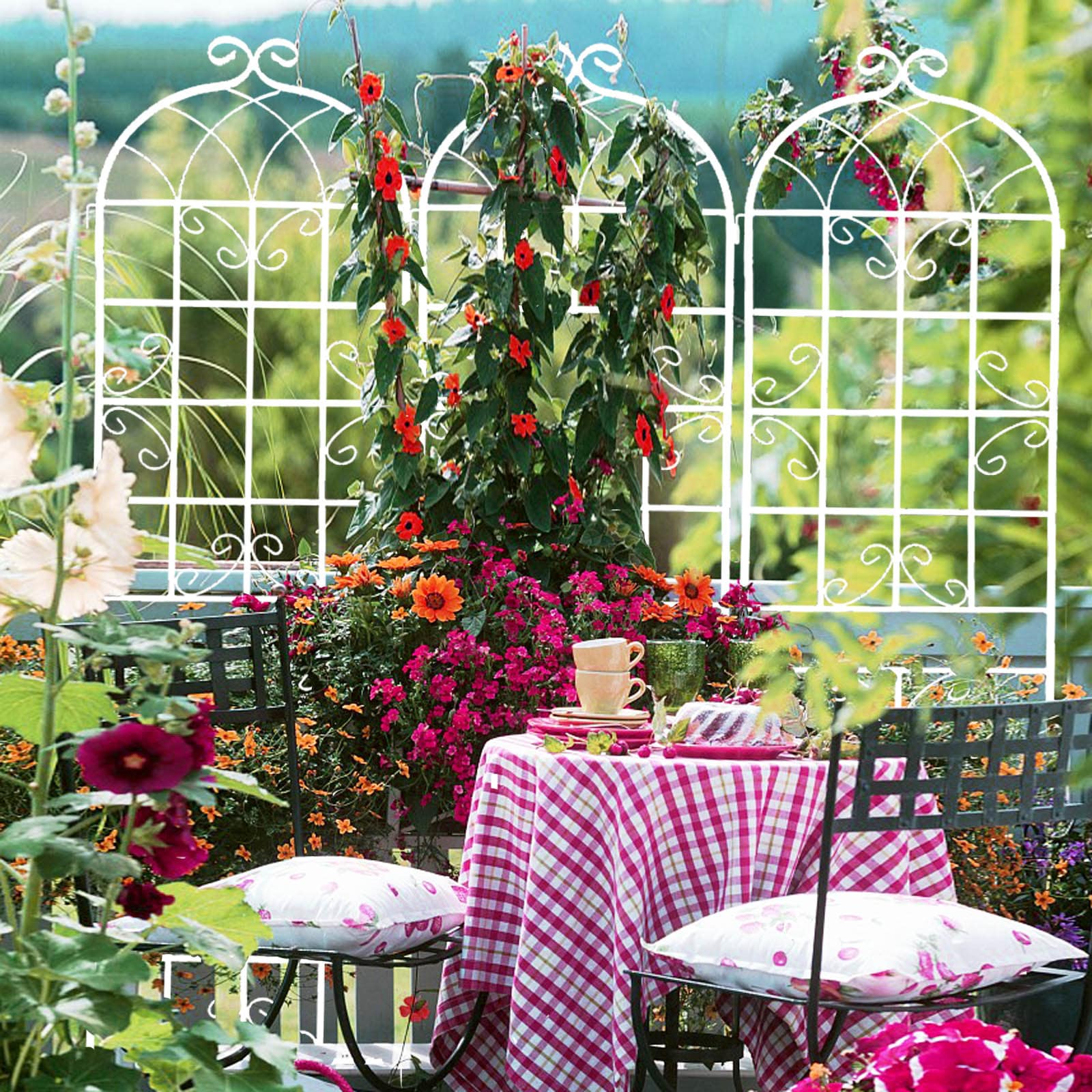 AHIOU HOME ZAAHG-104502GT Newark 19.7-in W x 86.7-in H White Iron Garden Trellis For Climbing Plants For Cucumbers For Roses 2 -Pack
