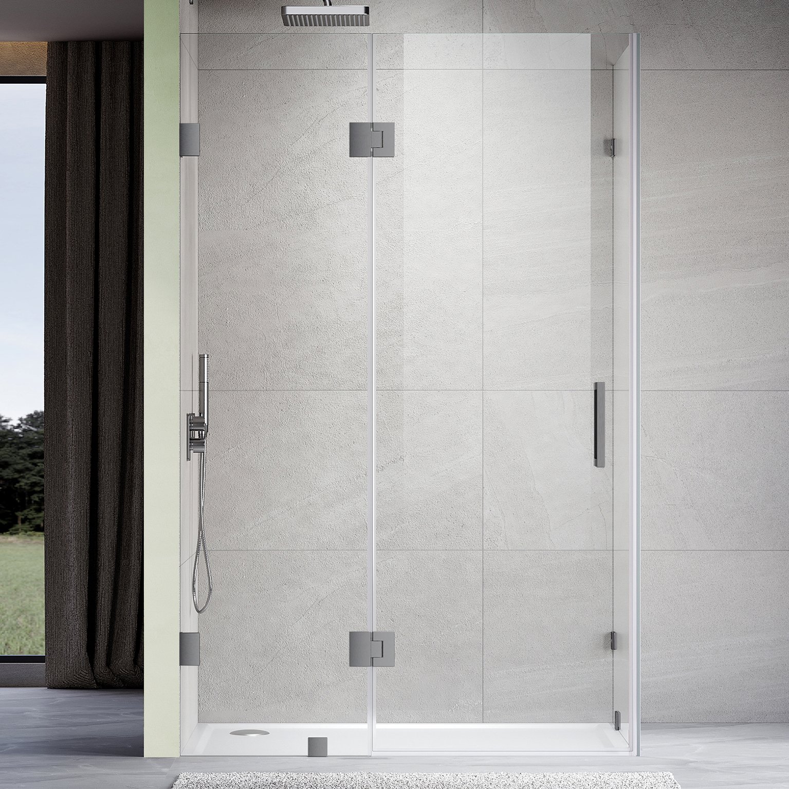 UNIKOO UKH07B3R 48 to 49 in. W X 33 in. D X 80 in. H Frameless Hinged ...