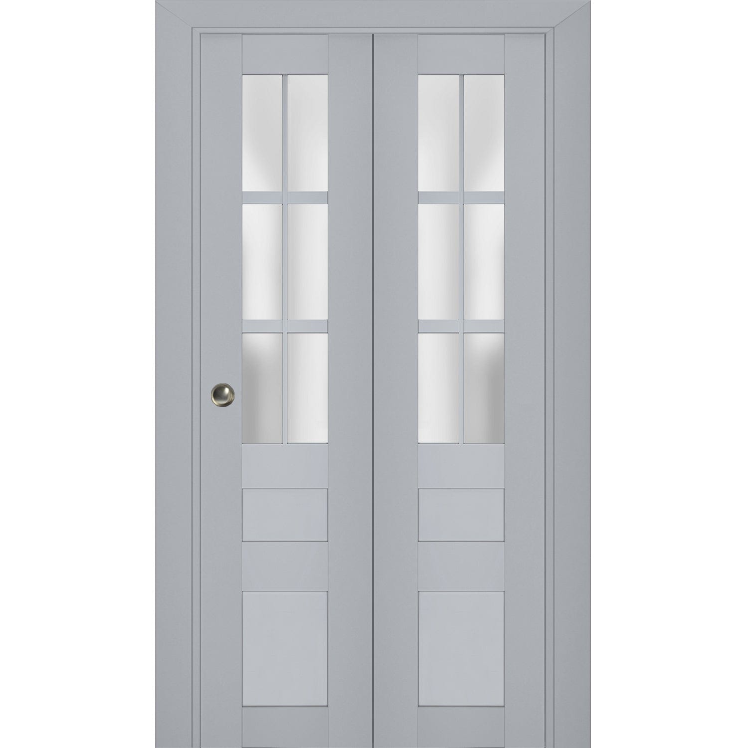 SARTODOORS Sliding Closet Bi-fold Doors 36 x 84 - Veregio 7339 Matte Grey with Frosted Glass - Sturdy Tracks Moldings Trims Hardware Set - Wood Solid Bedroom Wardrobe Doors #VER7339BFGRE7284