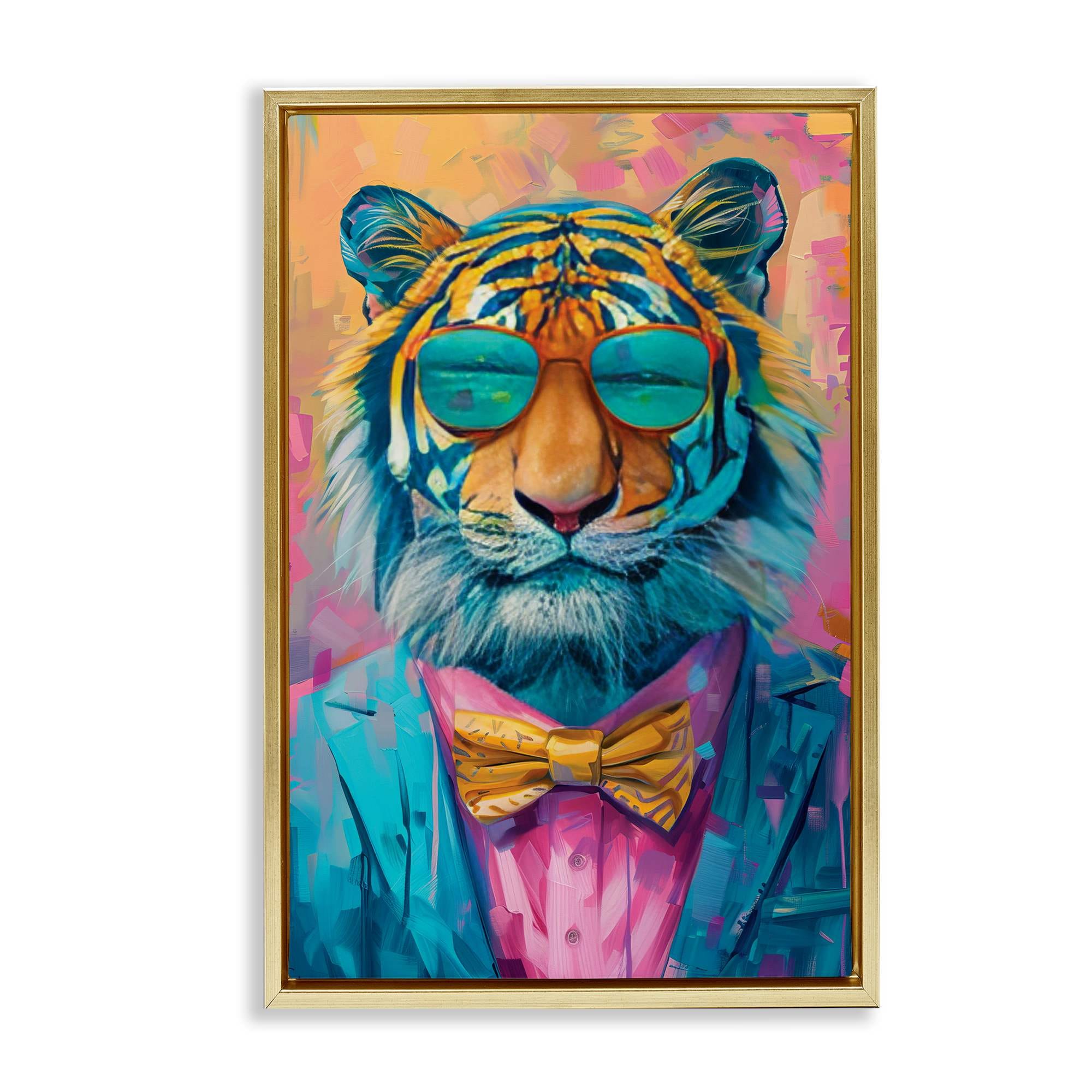 Stupell Industries BT-654-FFG-16X24 Smiling Snazzy Tiger Floating Frame design by LSR Design Studio