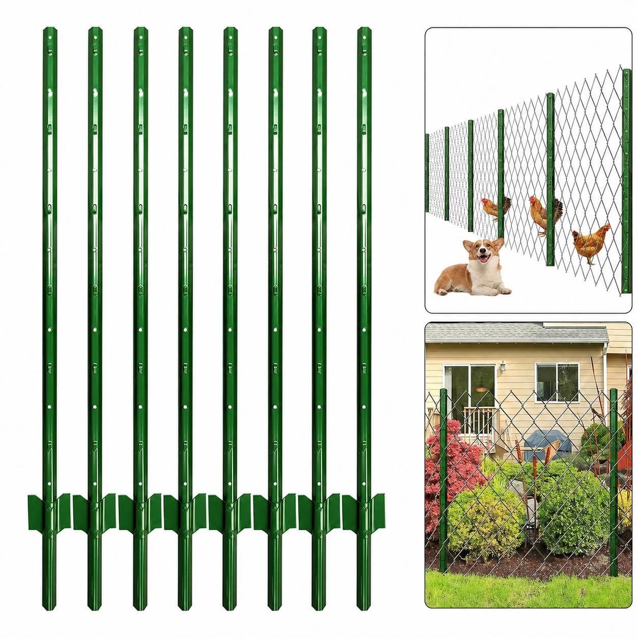 GarveeLife 8-Pack 7-ft Green U-post Steel Fence Posts Garden Fence Stakes