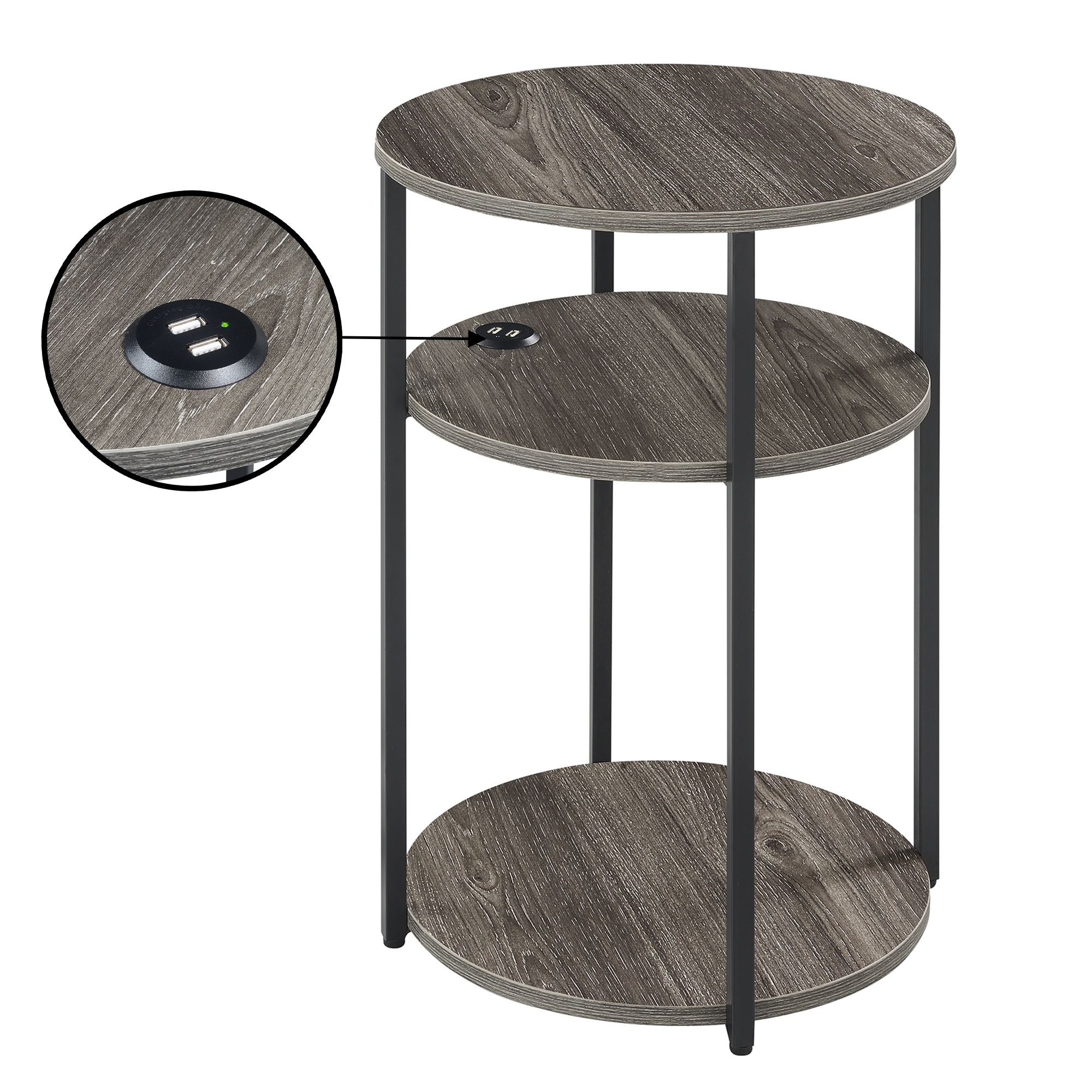 Convenience Concepts R4-0687 15.75-in W x 24-in H Weathered Gray/Black Melamine Round Modern End Table Assembly Required