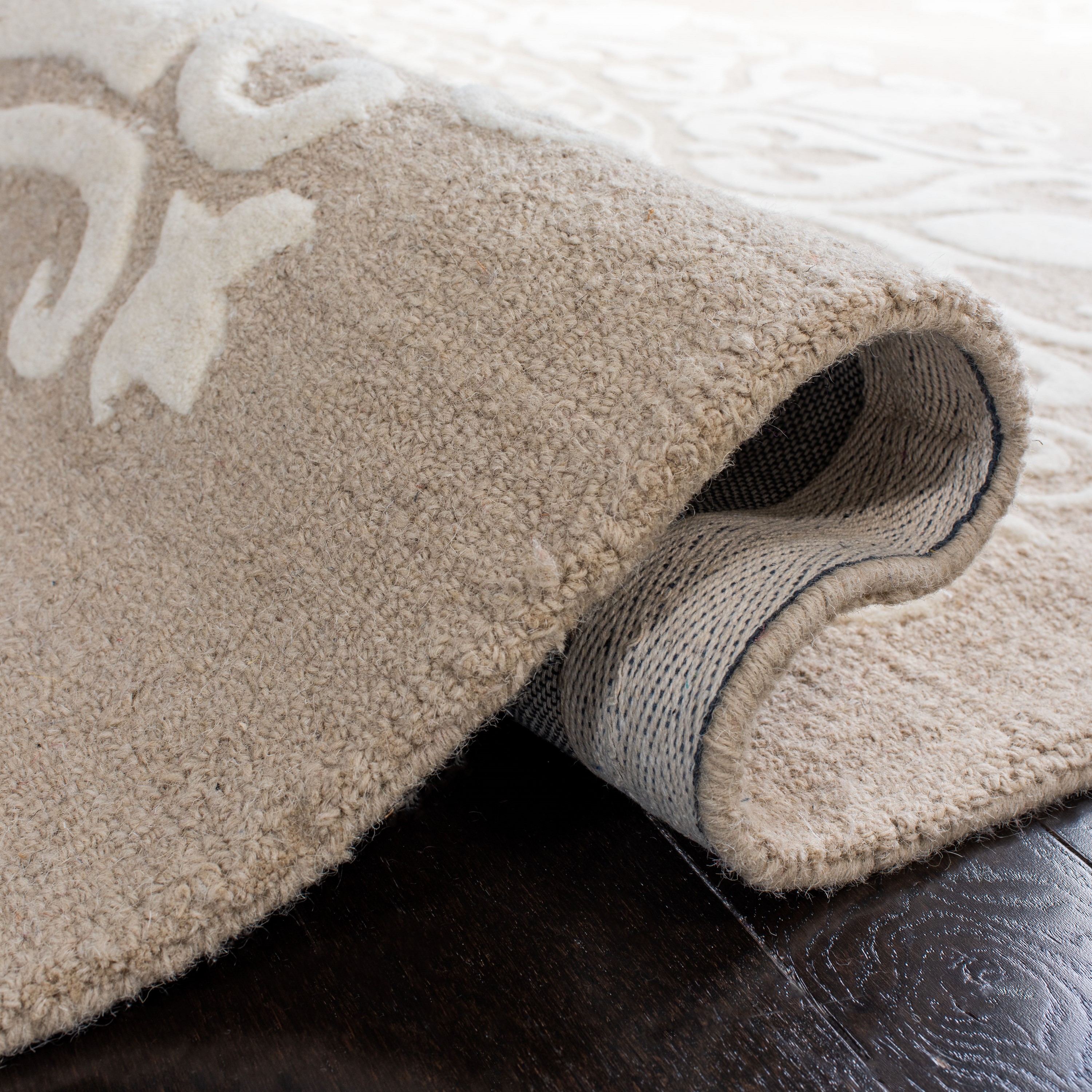Bella 5' x 5' Square Beige Ivory Hand-Tufted Wool Area Rug