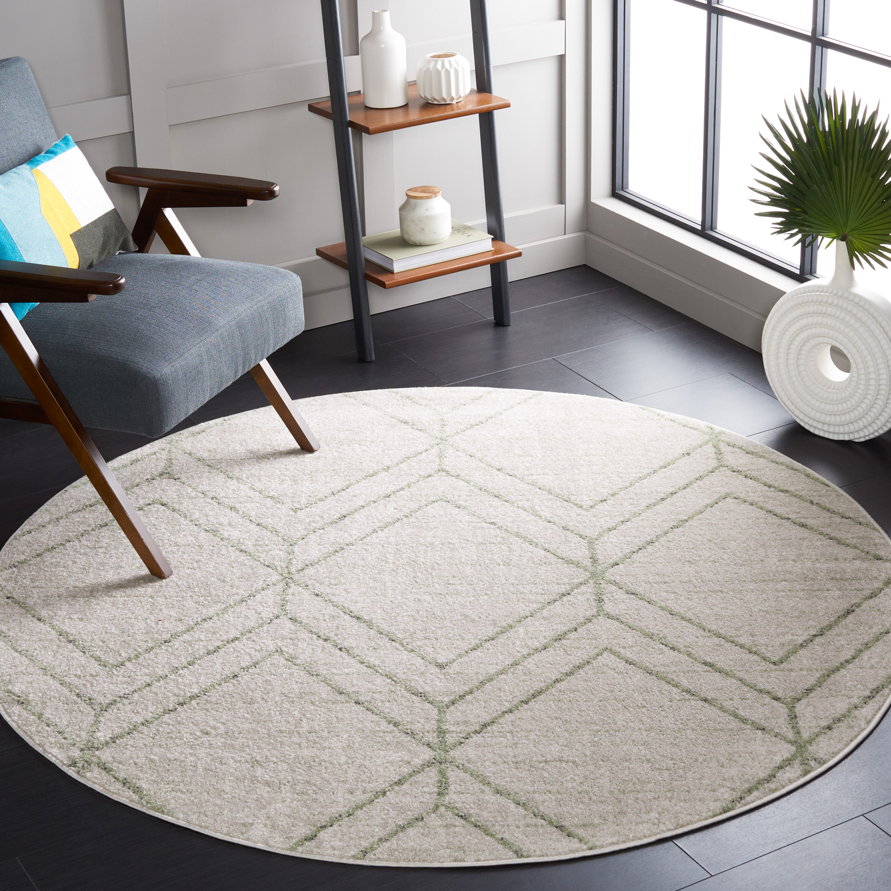 Adirondack 241W Ivory Sage 6ft x 6ft Round Rug