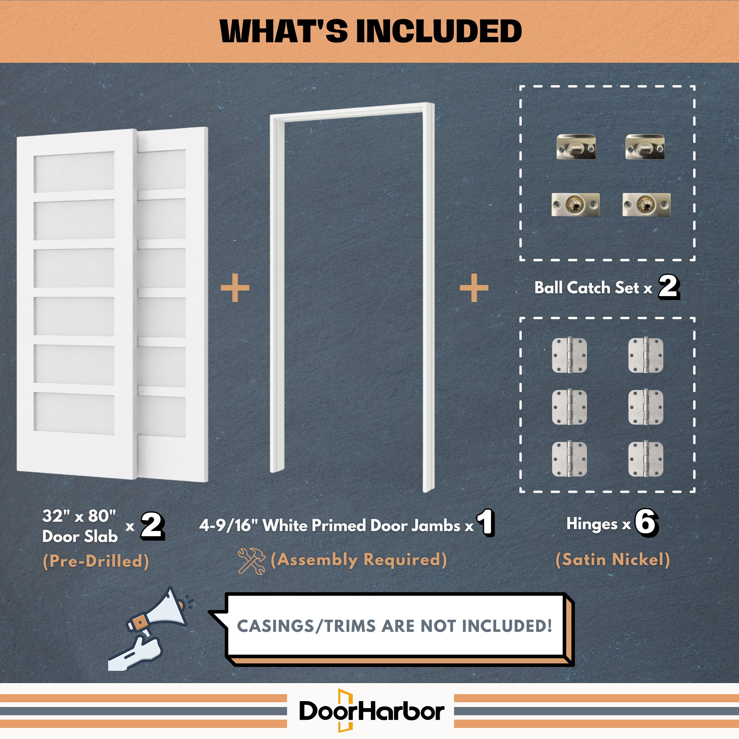 Door Harbor 64-in x 80-in Interior Double Prehung French Door Double ...