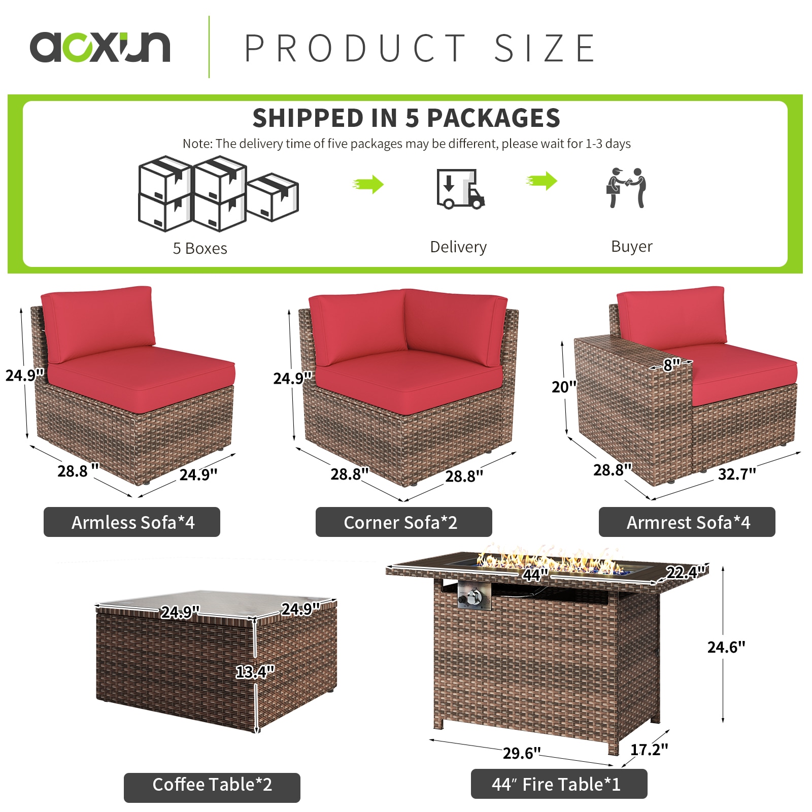 AOXUN G12039RD2AB+026BR-13 Patio-Conversation-Sets - View #5