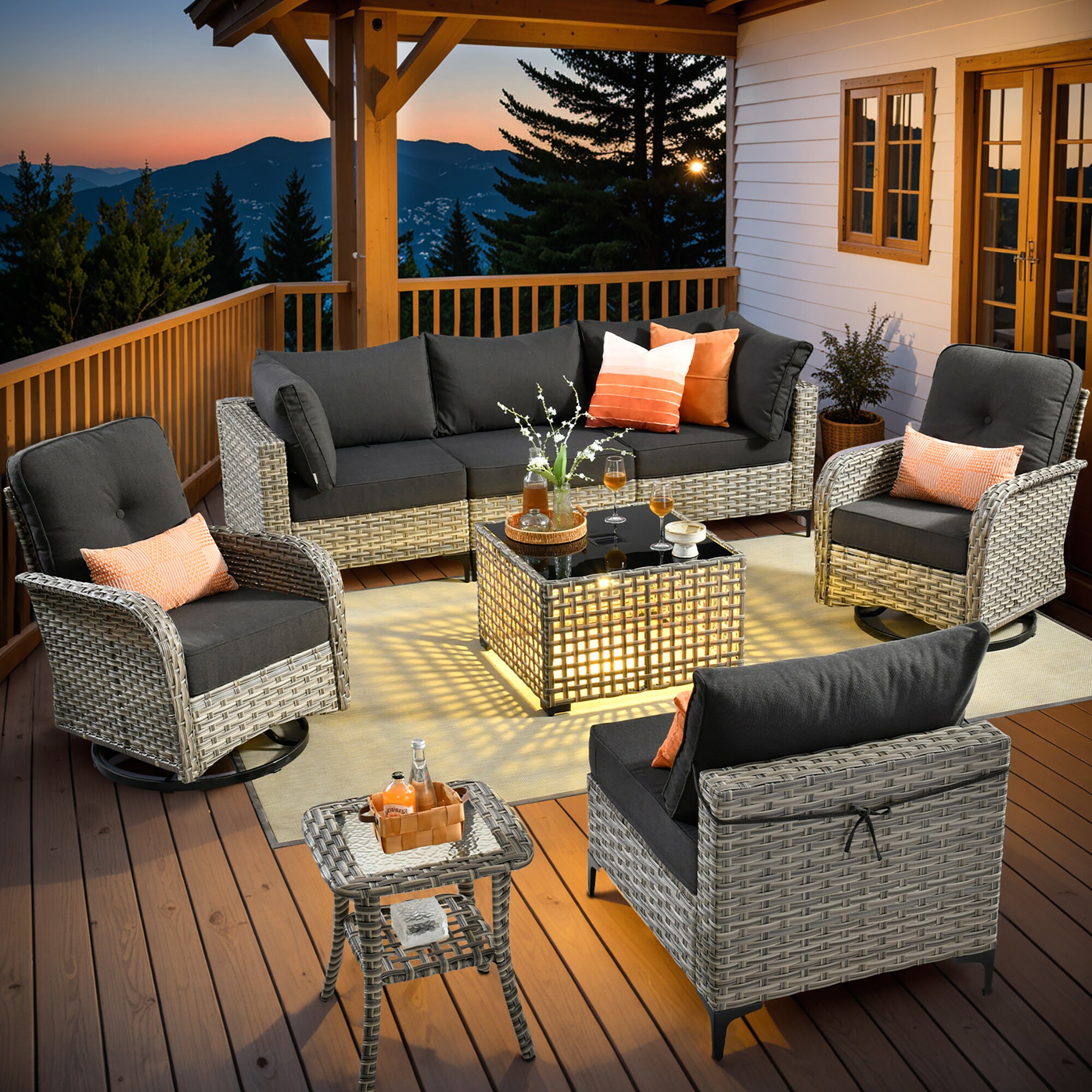 Caodoc L5-VYZSKT108-1 VYZSKT Wicker Outdoor Sofa with Black Cushions and Wicker Frame