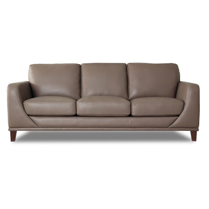 Hydeline Soma Midcentury Taupe Genuine, Grey Leather Sofa