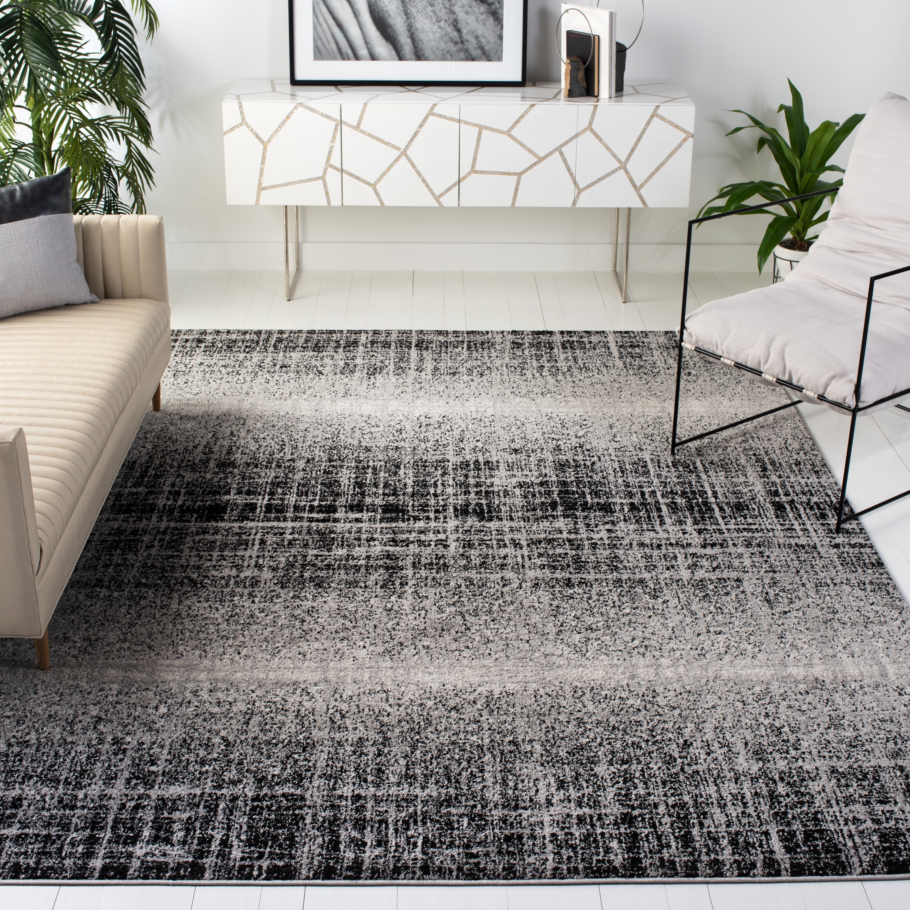 Safavieh ADR116A-8 Adirondack Lannet 8 x 10 (ft) Loomed Polypropylene Silver/Black Rectangular Indoor Abstract Industrial Area rug