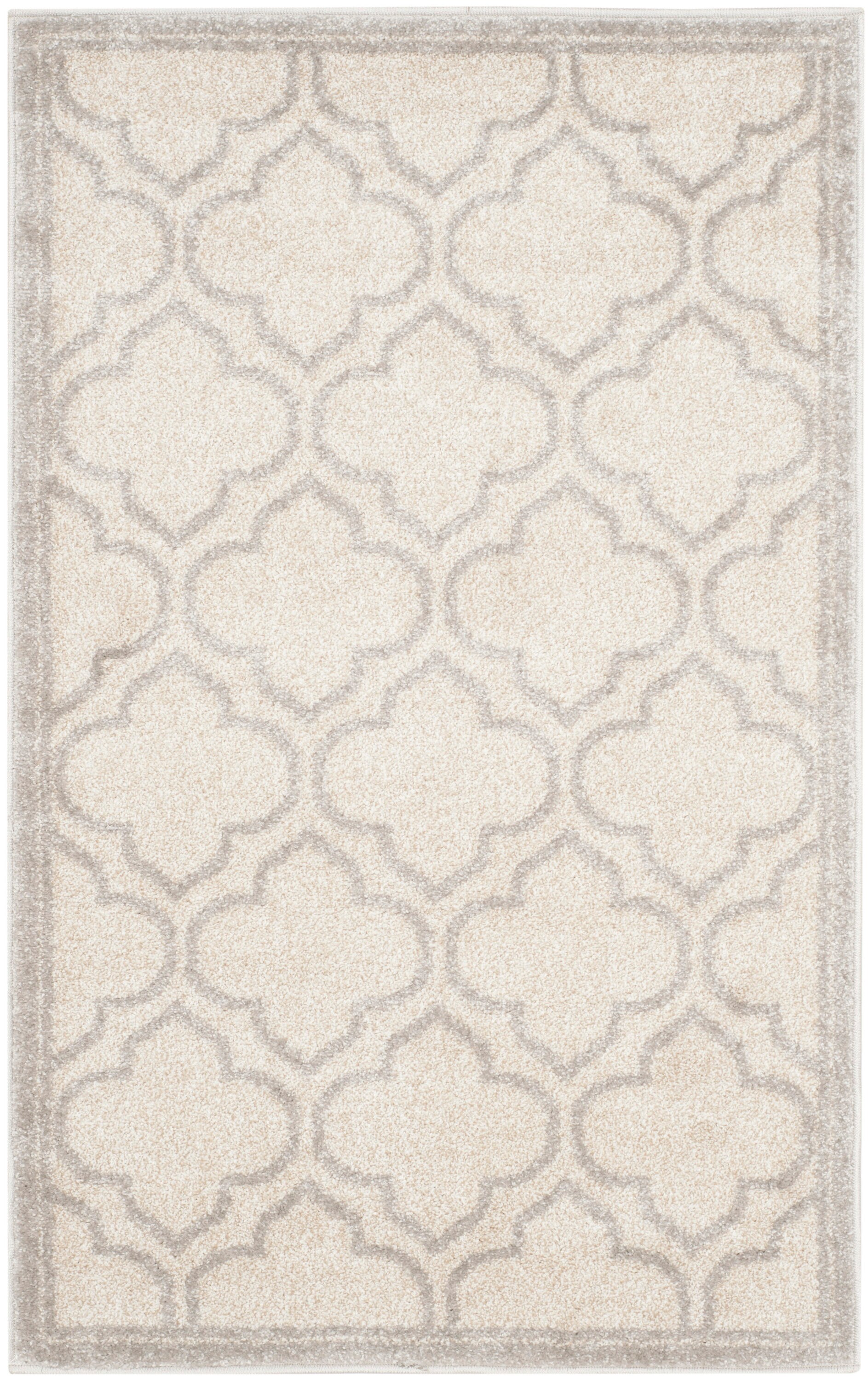 Ivory and Light Grey Rectangular Synthetic Area Rug 2'6" x 4'